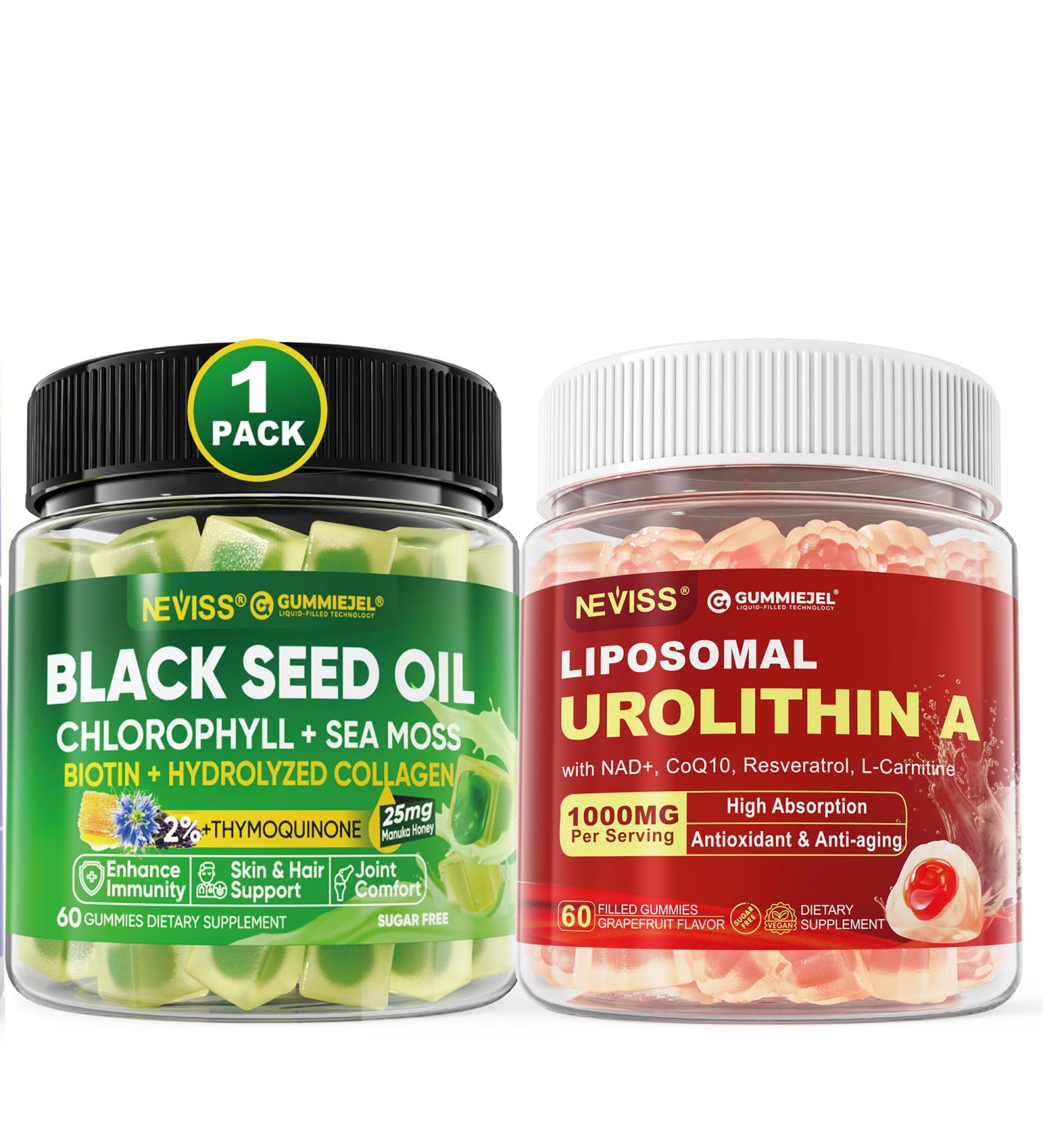 NEVISS Black Seed Oil Gummies + Urolithin A 1000mg Gummies - Buy Online on GoSupps.com