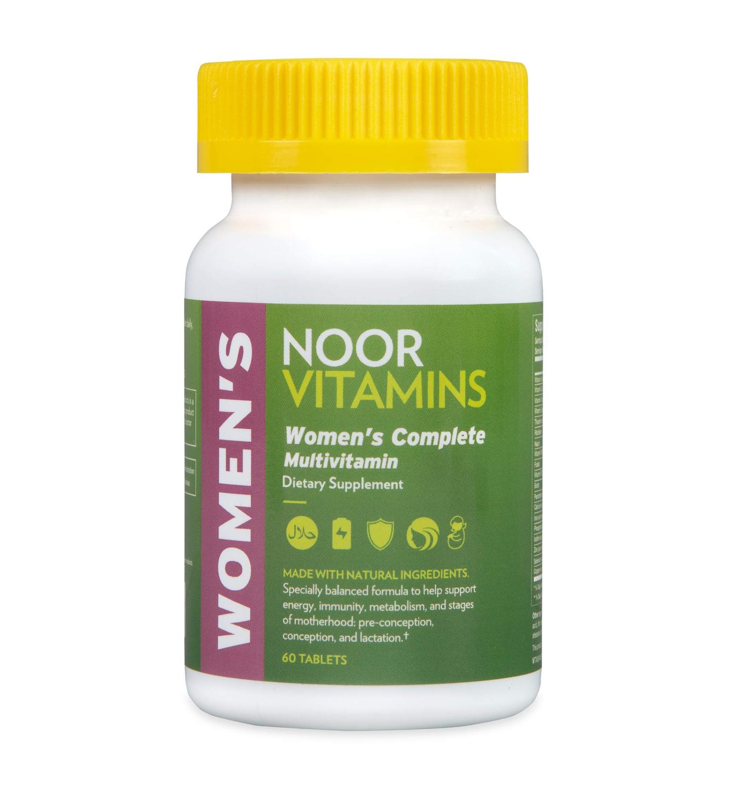 Noor Vitamins Halal Women's Multivitamin - Vegan & Daily Supplement for Energy, Immunity & Metabolism | Supports Healthy Appearance & Motherhood Stages | 2-Month Supply - Buy Online on GoSupps.com