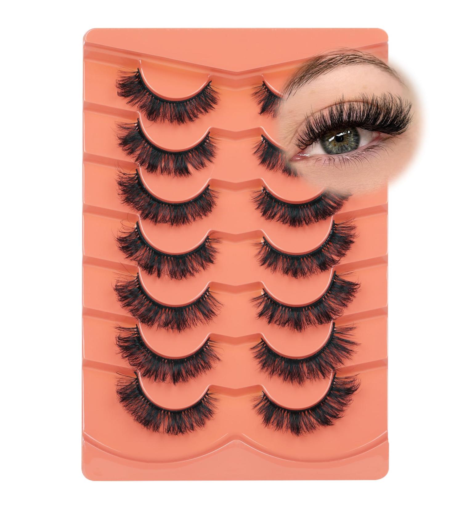 Natural Look False Eyelashes 15mm Wispy Cat Eye Lashes That Look Like Extensions 5D Volume Fake Lashes CC Curl Fluffy Eyelash 7 Pairs by JIMIRE - Buy Online on GoSupps.com