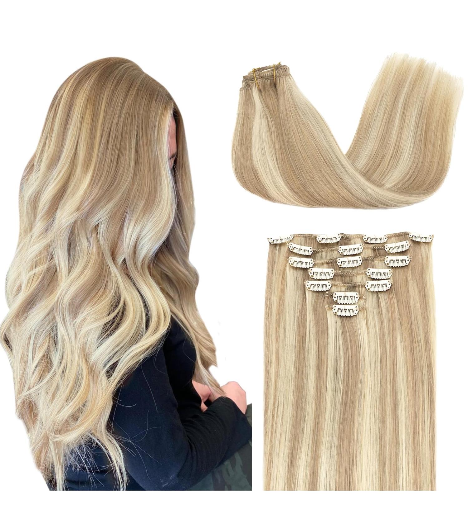 Doores Real Hair Clip-In Extensions 45cm 18 inch - 120g Dirty Blonde Highlights | Remy Human Hair 7 Pieces for a Full Head - Buy Online on GoSupps.com