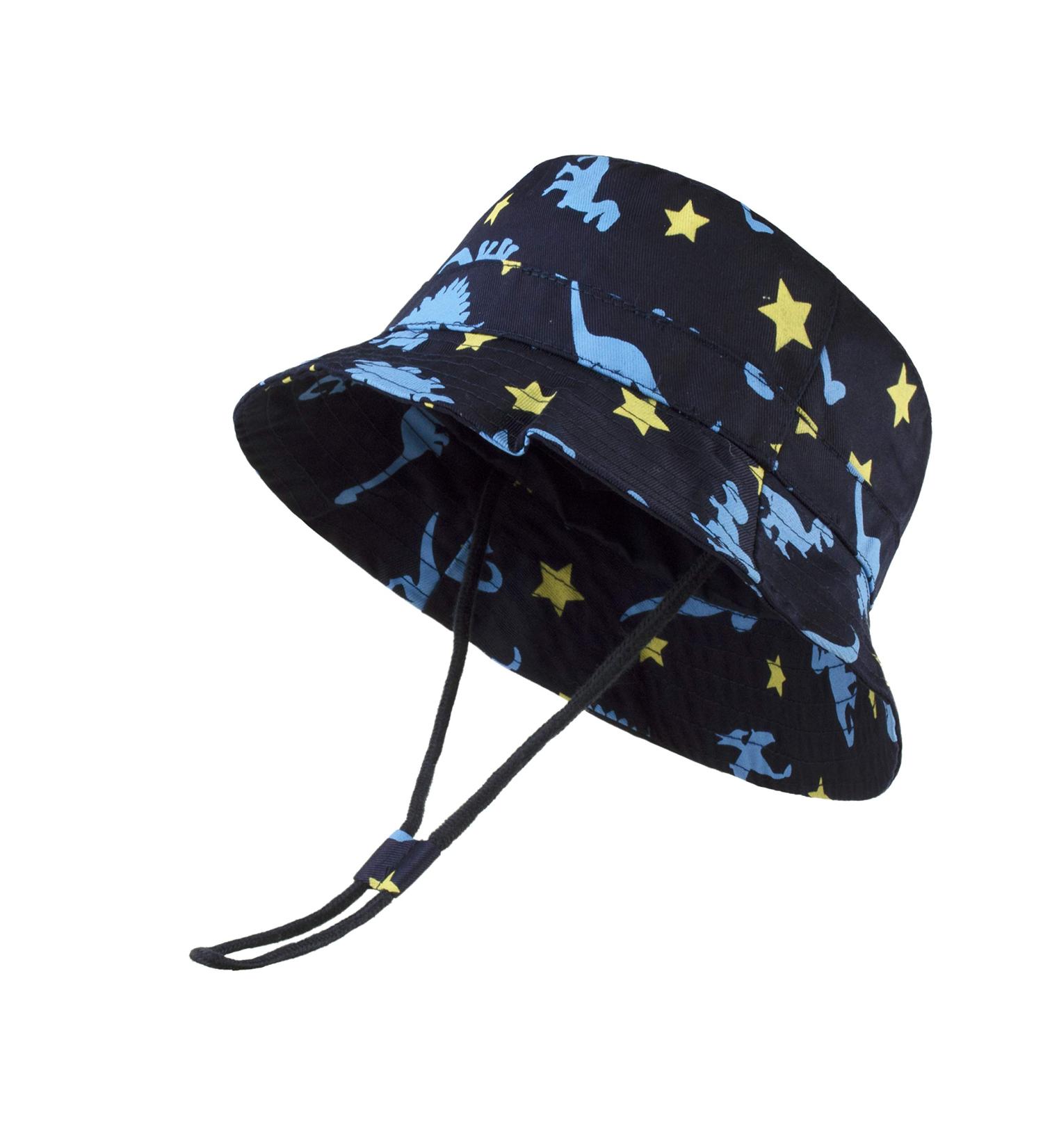 LANGZHEN Beach Sun Protection Hat for Baby Girls | Adjustable Wide Brim Toddler Kids Hat with Chin Strap | Navy Dinosaurs | 1-2 Years - Buy Online on GoSupps.com