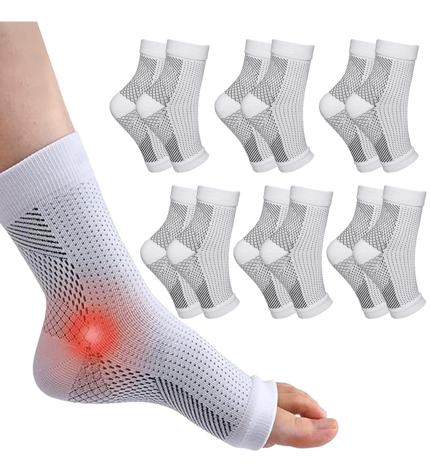 INBOLM Neuropathy Socks 6 Pairs Neuro Socks for Men and Women Plantar Fasciitis Socks Neurosocks Connecy Socks Dr Neuropathy Pain Relief for Feet Breathable Non-Slip Soothe Socks for Pain Relief White S-M - Buy Online on GoSupps.com