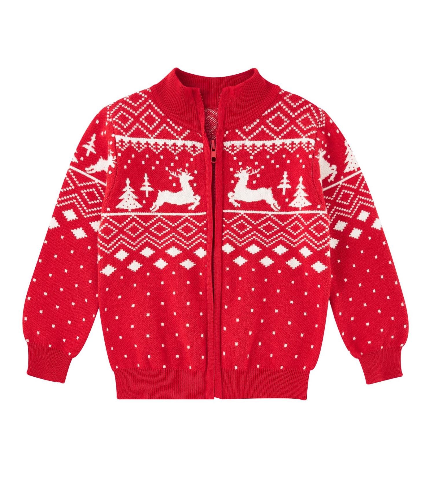 Christmas Reindeer Toddler Boys Sweater Cardigan | Xmas Winter Knit Top 18-24 Months Red - Buy Online on GoSupps.com