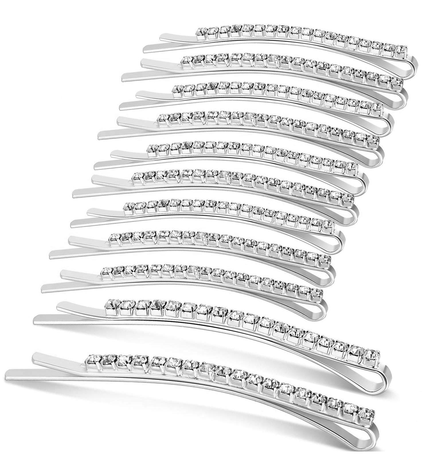 24 Pcs Rhinestone Bobby Pins - Sparkly Crystal Hair Clips for Women and Girls (Silver) - Buy Online on GoSupps.com