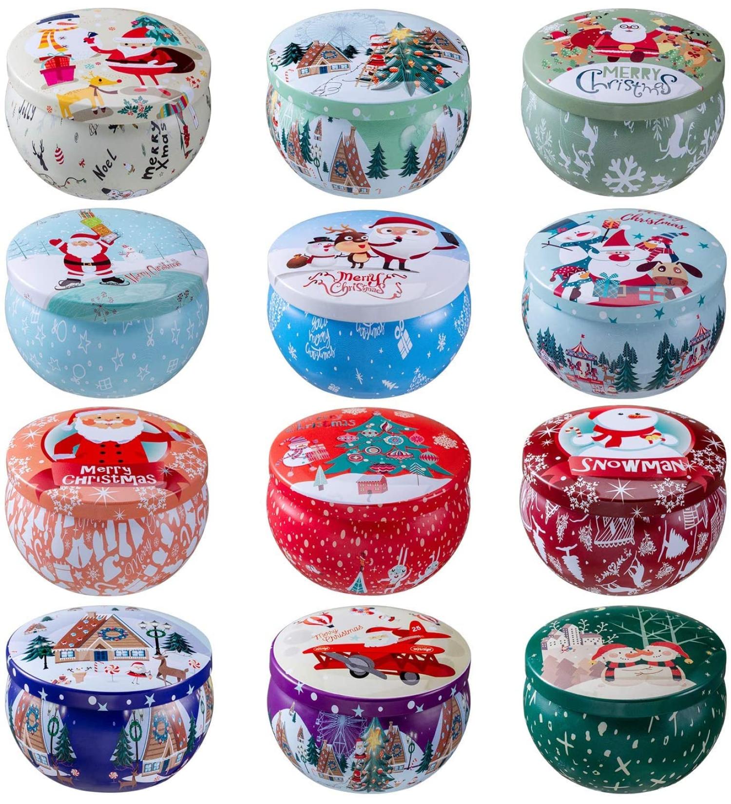 Buy Christmas Scented Soy Wax Candles - Aromatherapy & Stress Relief - Set of 12 Natural Fragrance Tin Candles for International Shipping - Buy Online on GoSupps.com