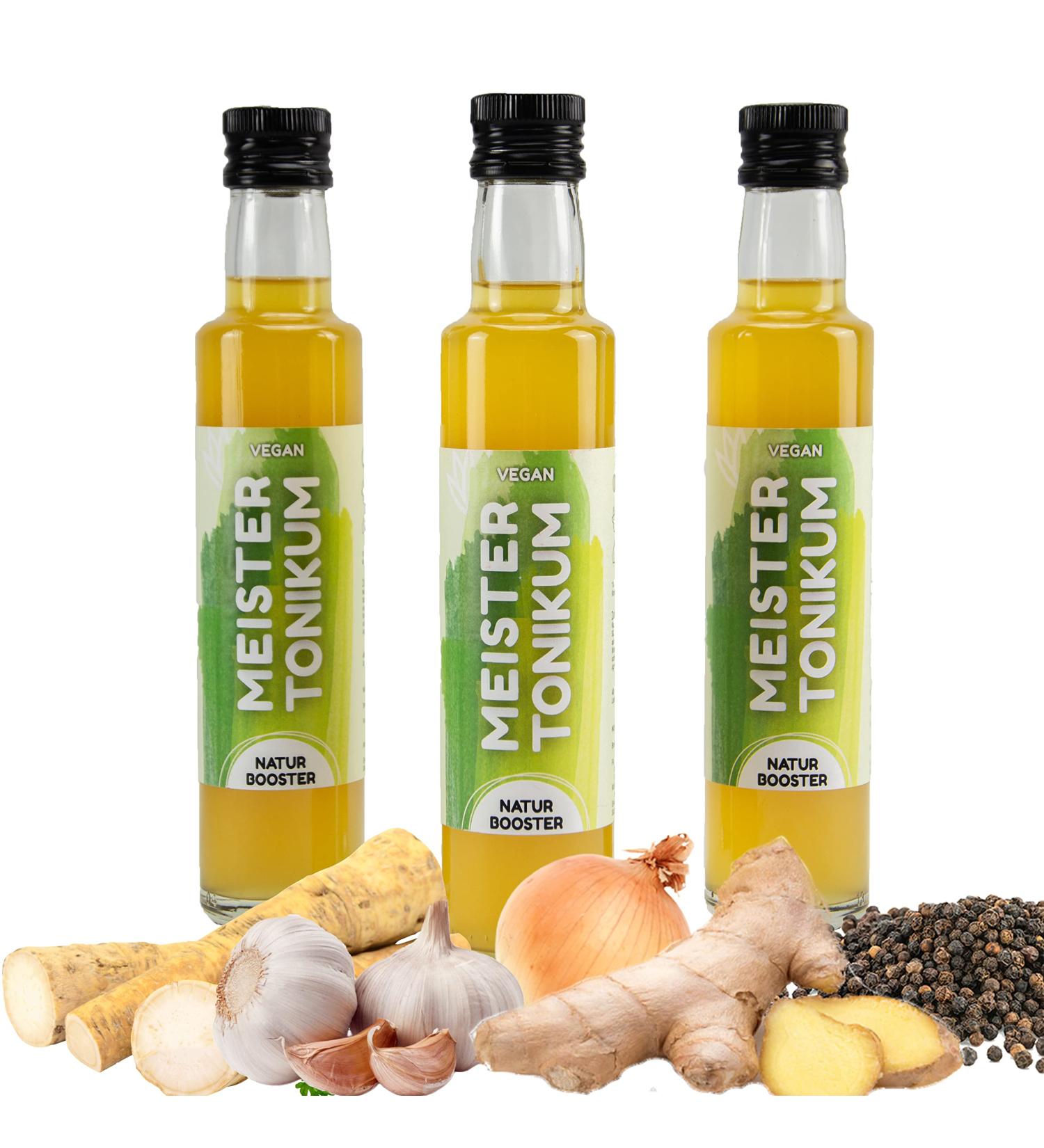 Master Tonic Vegan Organic Vinegar - 3 x 250ml Immunity Boosting Smoothie & Salad Dressing with Turmeric Lemon Garlic & Ginger - Superfoods Natural Vital Drink - Buy Online on GoSupps.com