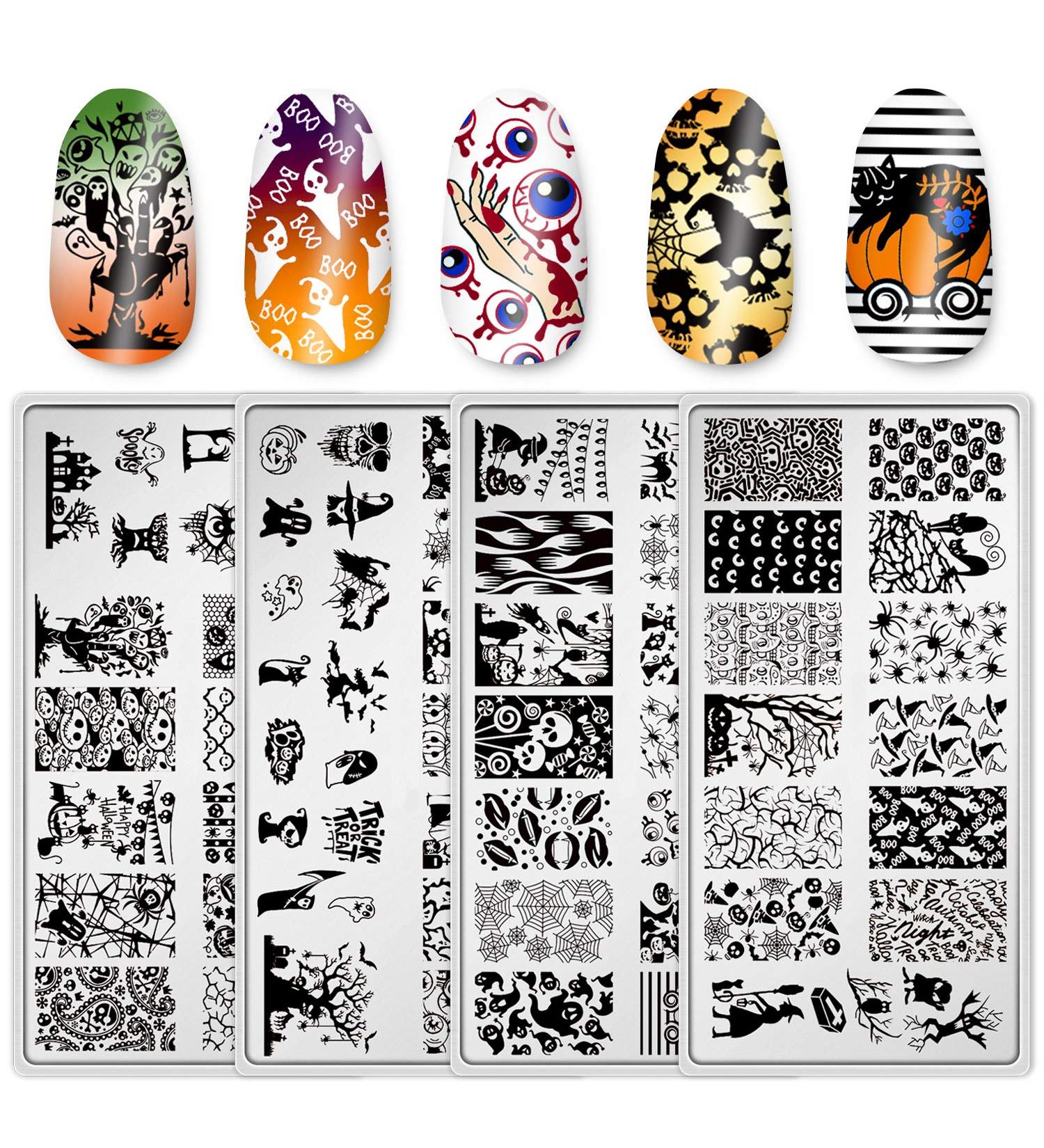 Halloween Nail Art Stamping Plates - Spider Webs, Pumpkins, Bats, Witches Image Stamp Templates Kit - Buy Online on GoSupps.com