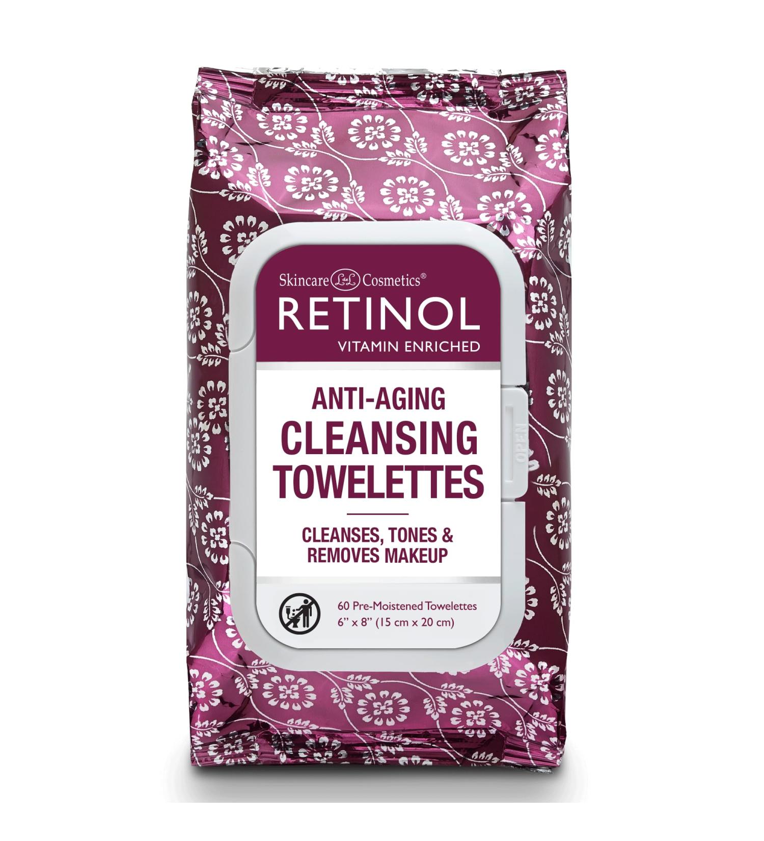 Retinol Anti-Aging Cleansing Towelettes | All-in-One Makeup Remover & Toner - Hydrating & Exfoliating for Fresh Refined Skin - Convenient Travel Size - Buy Online on GoSupps.com