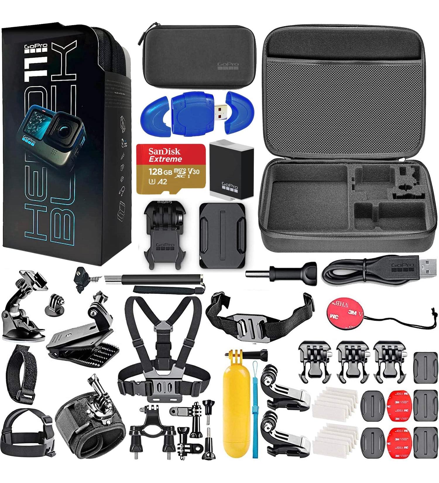 GoPro HERO11 Black - Waterproof Action Camera with 5.3K HD Video, 27MP Photos, Live Streaming, Webcam - Bundle with 128GB Memory Card, High Speed Card Reader + Hero 11 Action Bundle (58 Items) - Buy Online on GoSupps.com