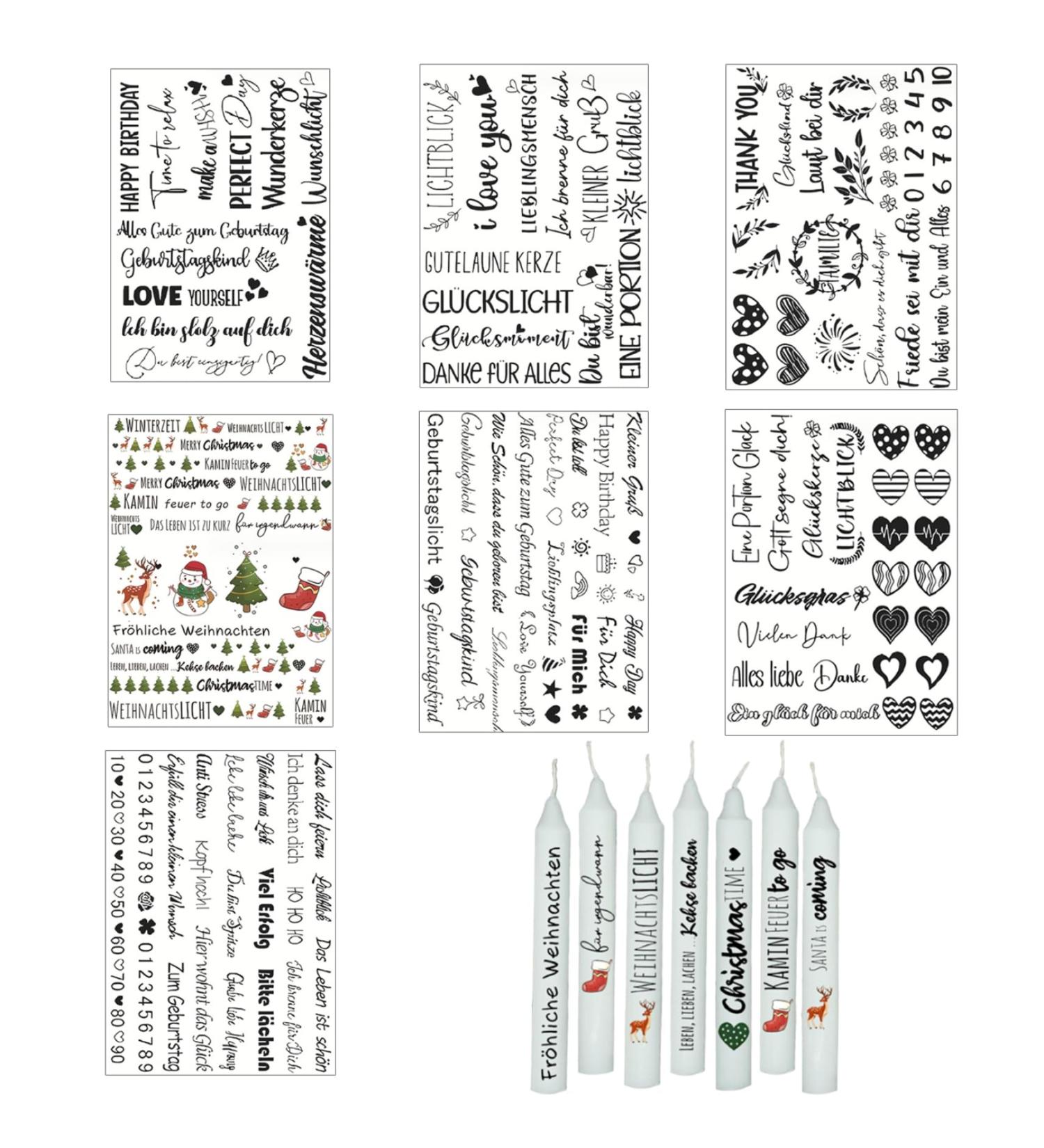 Christmas Stickers - 7 Sheet Water Transfer Labels for Candles & Bottles | Snowman & Reindeer Designs - Buy Online on GoSupps.com