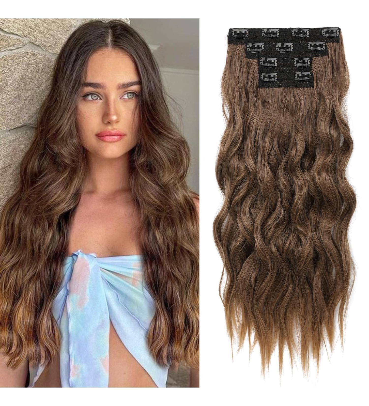 Reecho Clip-In Hair Extensions - 4PC 60cm Thick Long Brown & Dark Ash Blonde with Golden Ends for Beachy Waves - Buy Online on GoSupps.com