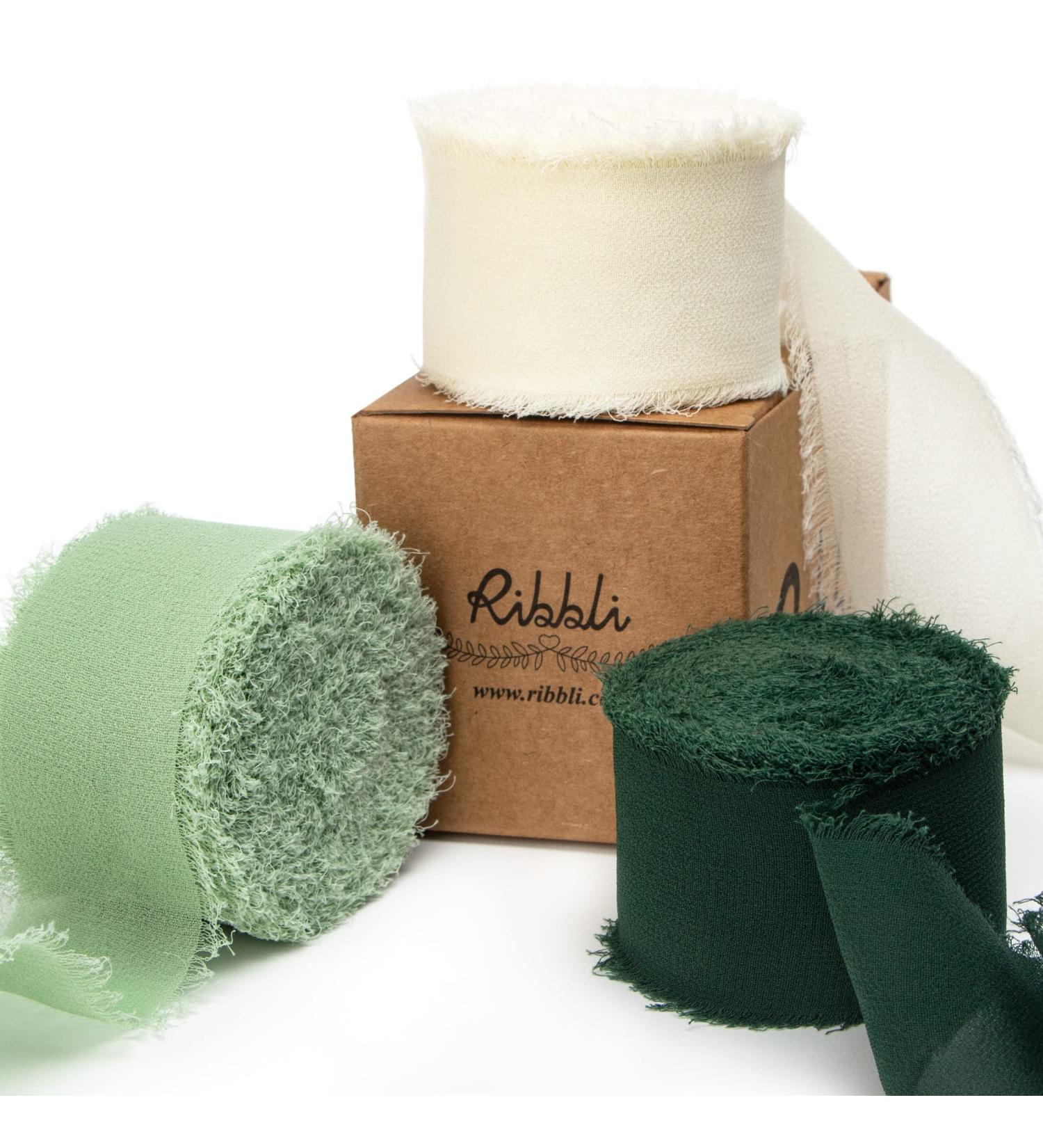 Handmade Silk Green Chiffon Ribbon 1.5 inch x 30 Yards for Wedding Decor - Ivory/Sage/Forest Green - Buy Online on GoSupps.com