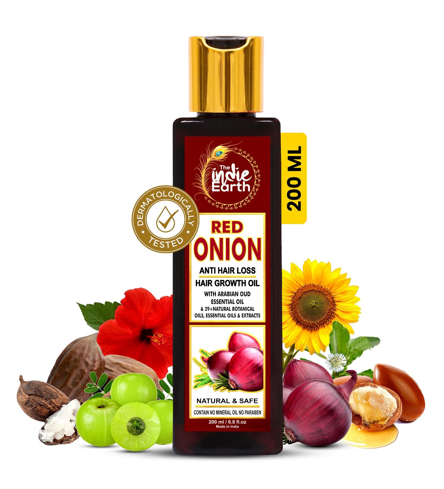 Indie Earth Red Onion Oil for Hair Loss - Argan, Jojoba & Rosemary - 200ml - Buy Online on GoSupps.com