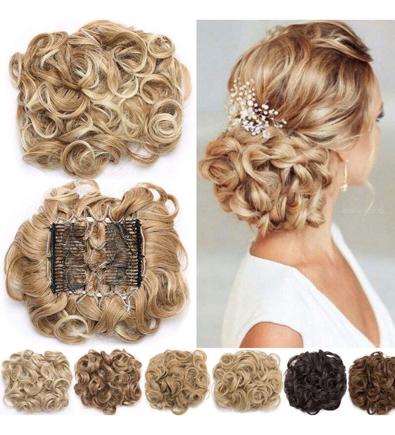 Drawstring Ponytail Clip in Comb Hair Extensions Chignon - Light Brown | Easy Up Do for Messy Curly Wavy Hair - Buy Online on GoSupps.com