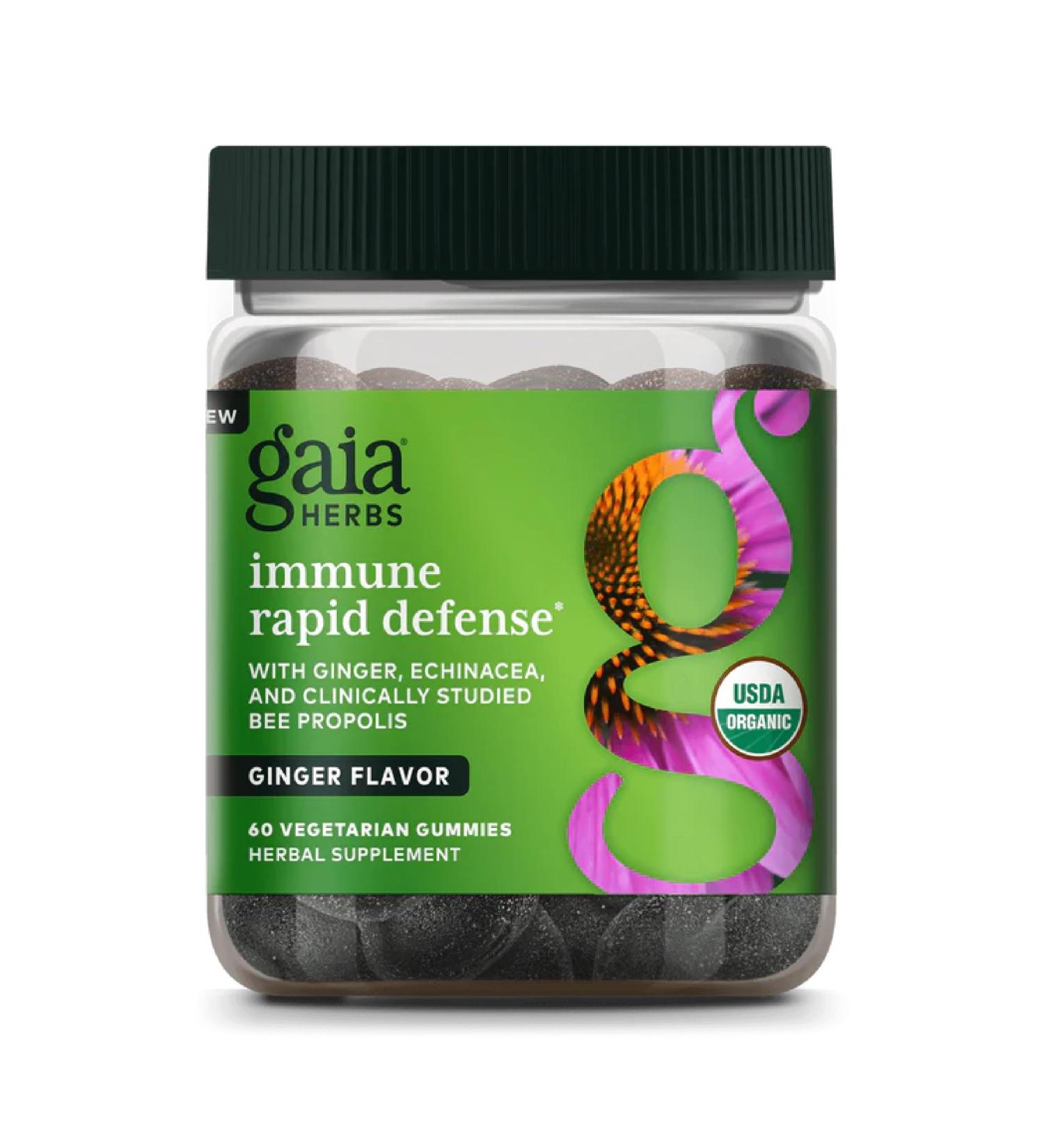 Gaia Herbs Organic Immune Rapid Defense Gummies - Supports Immunity - with Propolis Ginger and Echinacea - 60 Vegan Gummies (30-Day Supply) - Buy Online on GoSupps.com