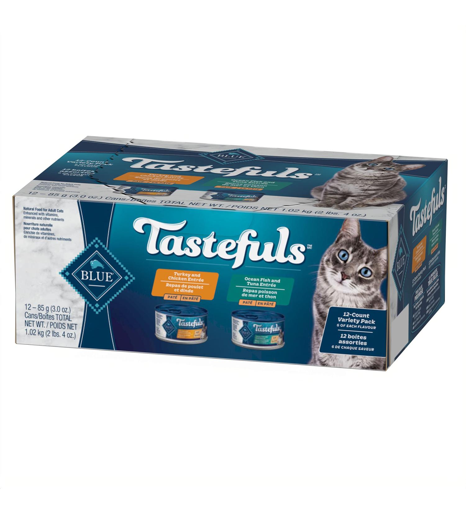 Tastefuls Natural Wet Cat Food Turkey Chicken & Ocean Fish & Tuna Pate Variety Pack 3oz x 12 ct. Variety Pack Turkey Chicken & Oceanfish Tuna Pate Sm Cans - Buy Online on GoSupps.com