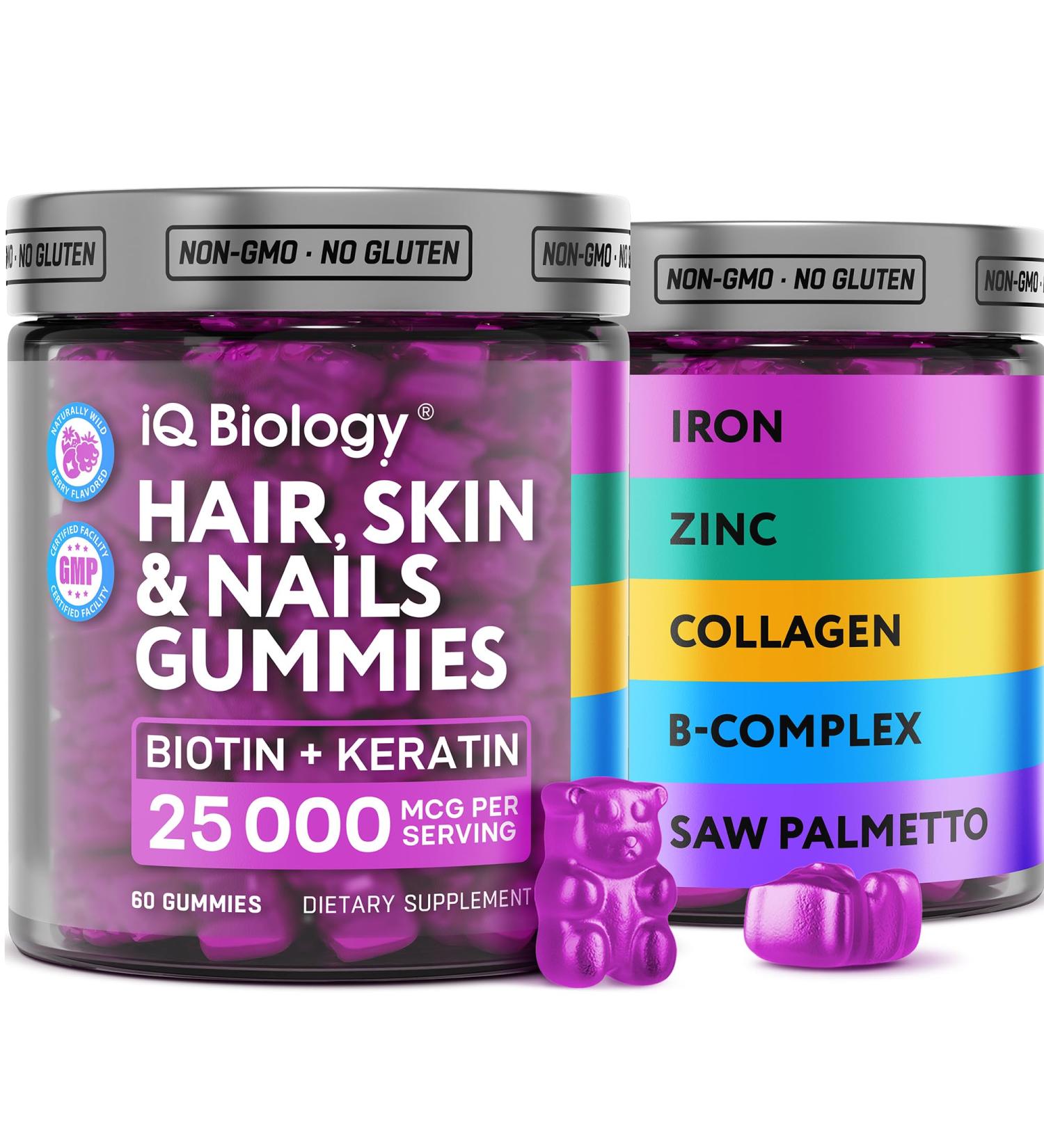 Biotin Gummies for Hair Skin and Nails - Hair Growth Vitamins for Women & Men - Hair Loss Gummy Supplement with Extra Strength Biotin (Vitamin B7) Collagen Keratin & DHT Blocker - 60 Chewable Bears 60 Count (Pack of 1) - Buy Online on GoSupps.com
