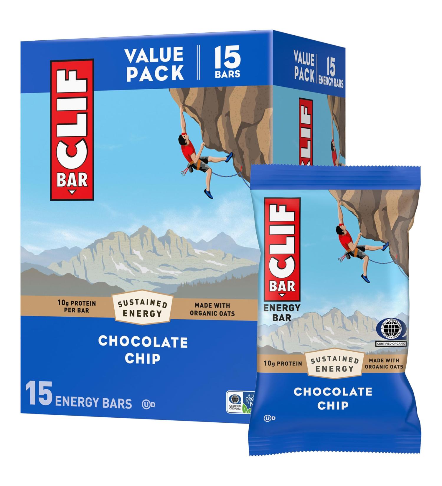 CLIF BAR - Energy Protein Bars - Chocolate Chip - Made with Organic Oats - Energy Bars - Non-GMO - (15 Pack) Chocolate Chip 15 Count - Buy Online on GoSupps.com