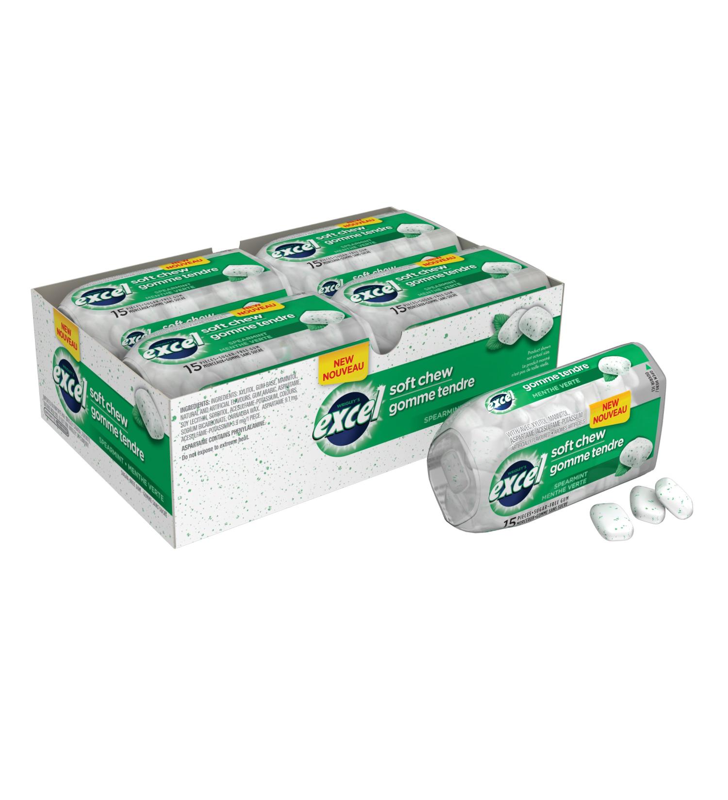 EXCEL Spearmint Flavoured Sugar Free Soft Chew Gum 15 Pieces 8 Packs - Buy Online on GoSupps.com