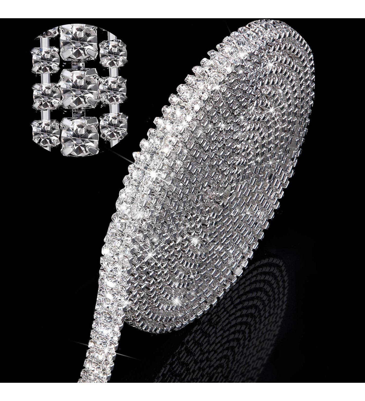 3 Rows Crystal Rhinestone Close Chain Trim - White/Silver Base - 6 Yard x 0.35 Inch - Buy Online on GoSupps.com