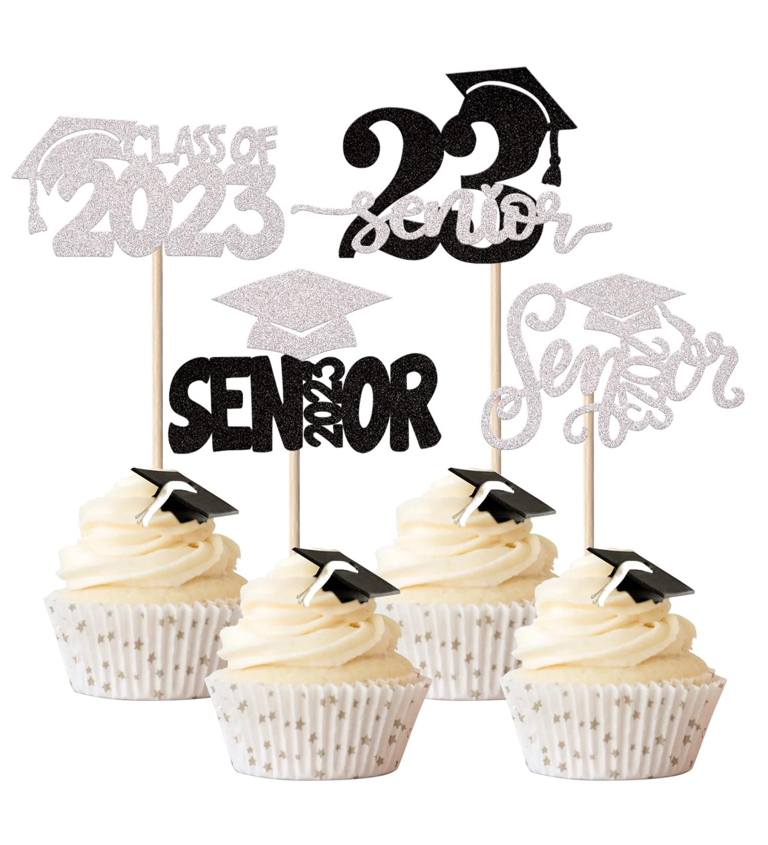 Pack of 24 2023 Graduation Cake Decorations Glitter Class of 2023 Cupcake Toppers Graduation Cake Decoration 2023 Senior Cupcake Picks Graduation Cake Decoration for Senior Graduation Party Silver Silver Black - Buy Online on GoSupps.com