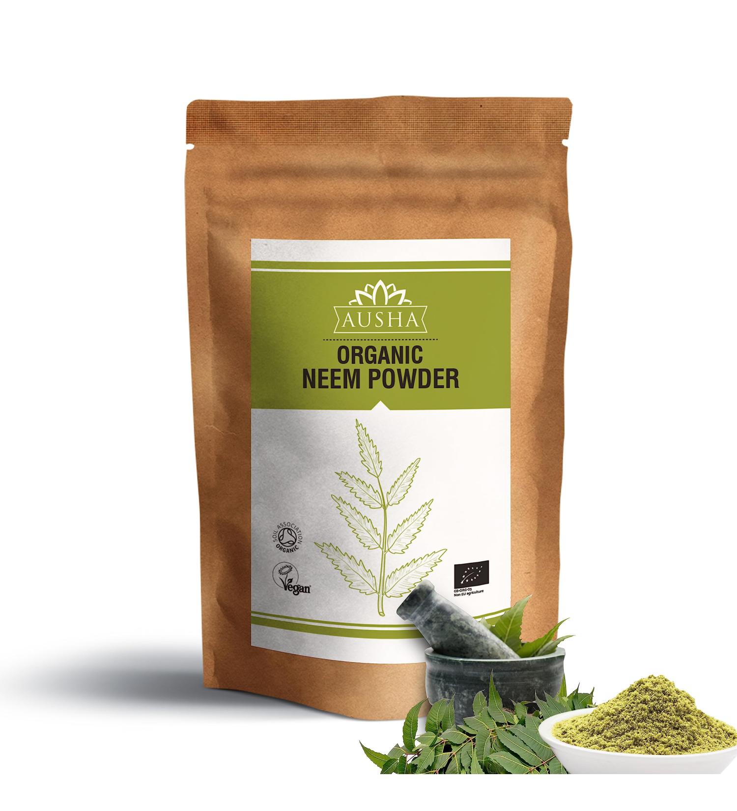 Ausha Organic Neem Leaves Powder 100g - Immunity Boost, Digestion Aid, Detox - Hair, Dandruff, Skin Care - Buy Online on GoSupps.com