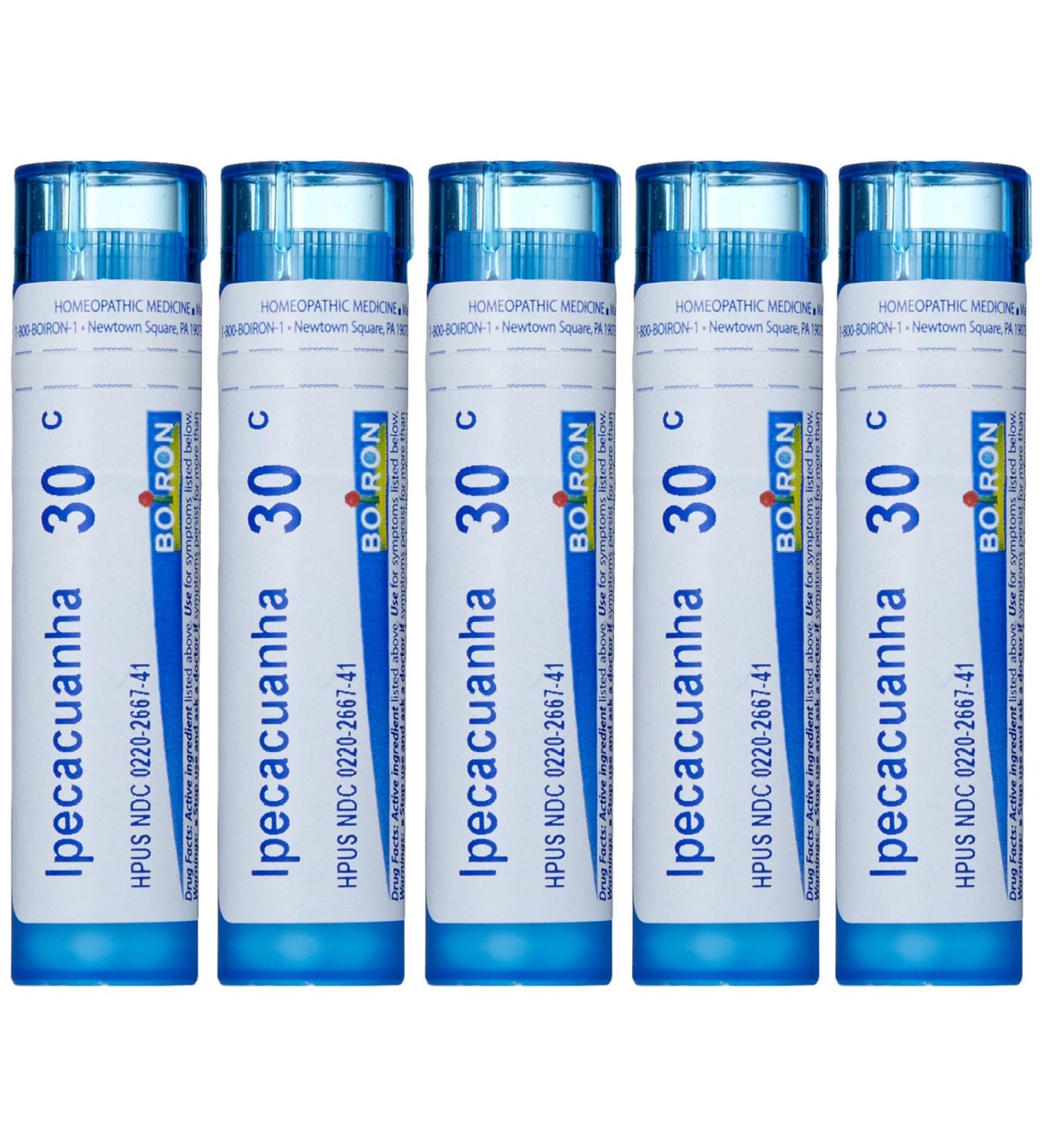 Boiron Ipecacuanha 30C - Homeopathic Nausea Relief | 5-Pack of 80 Pellet Tubes - Shop Internationally - Buy Online on GoSupps.com