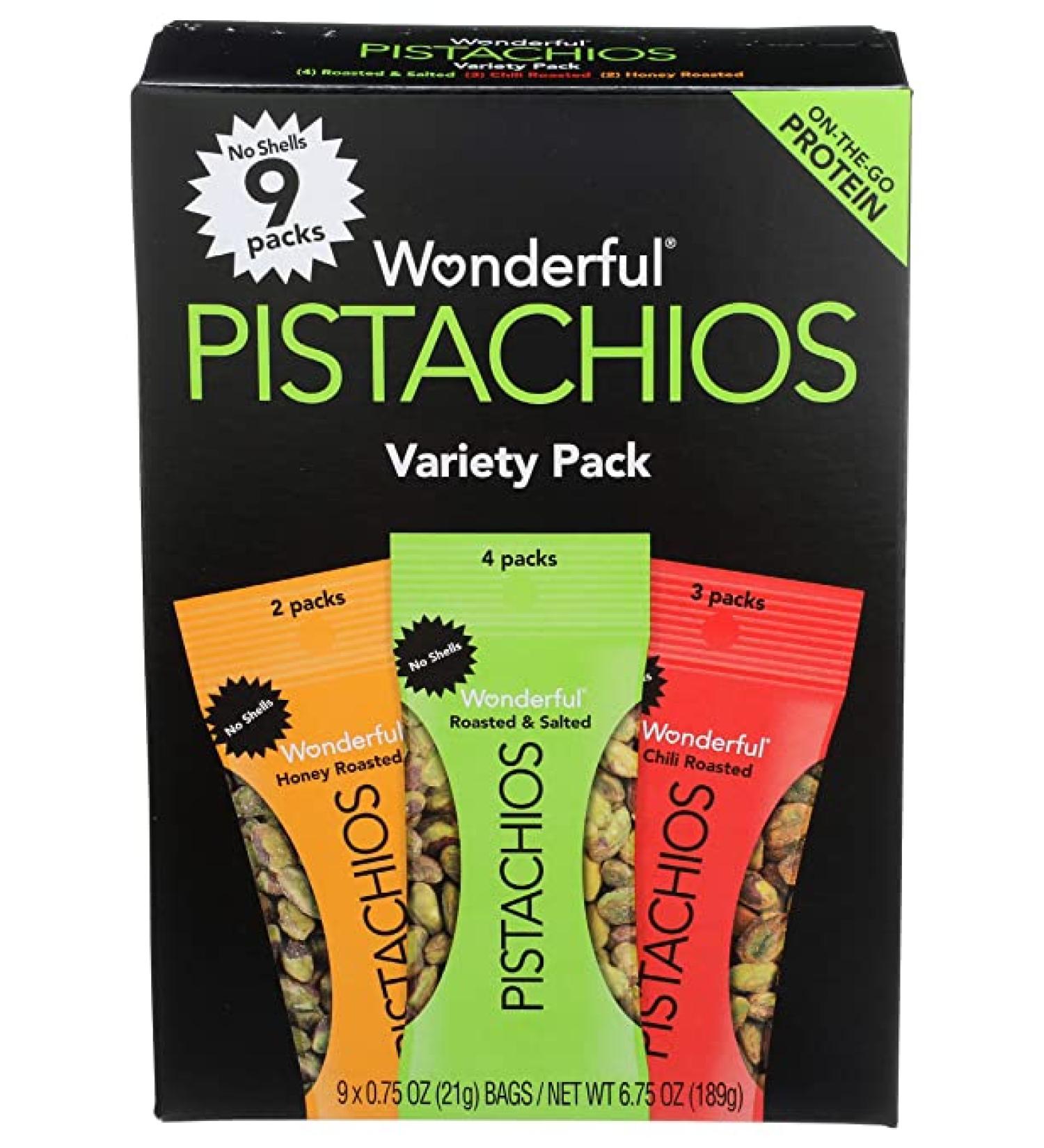 Wonderful Pistachios No Shell Nuts Variety Pack - 9 Count (Roasted & Salted  Chili Roasted  Honey Roasted) - Buy Online on GoSupps.com