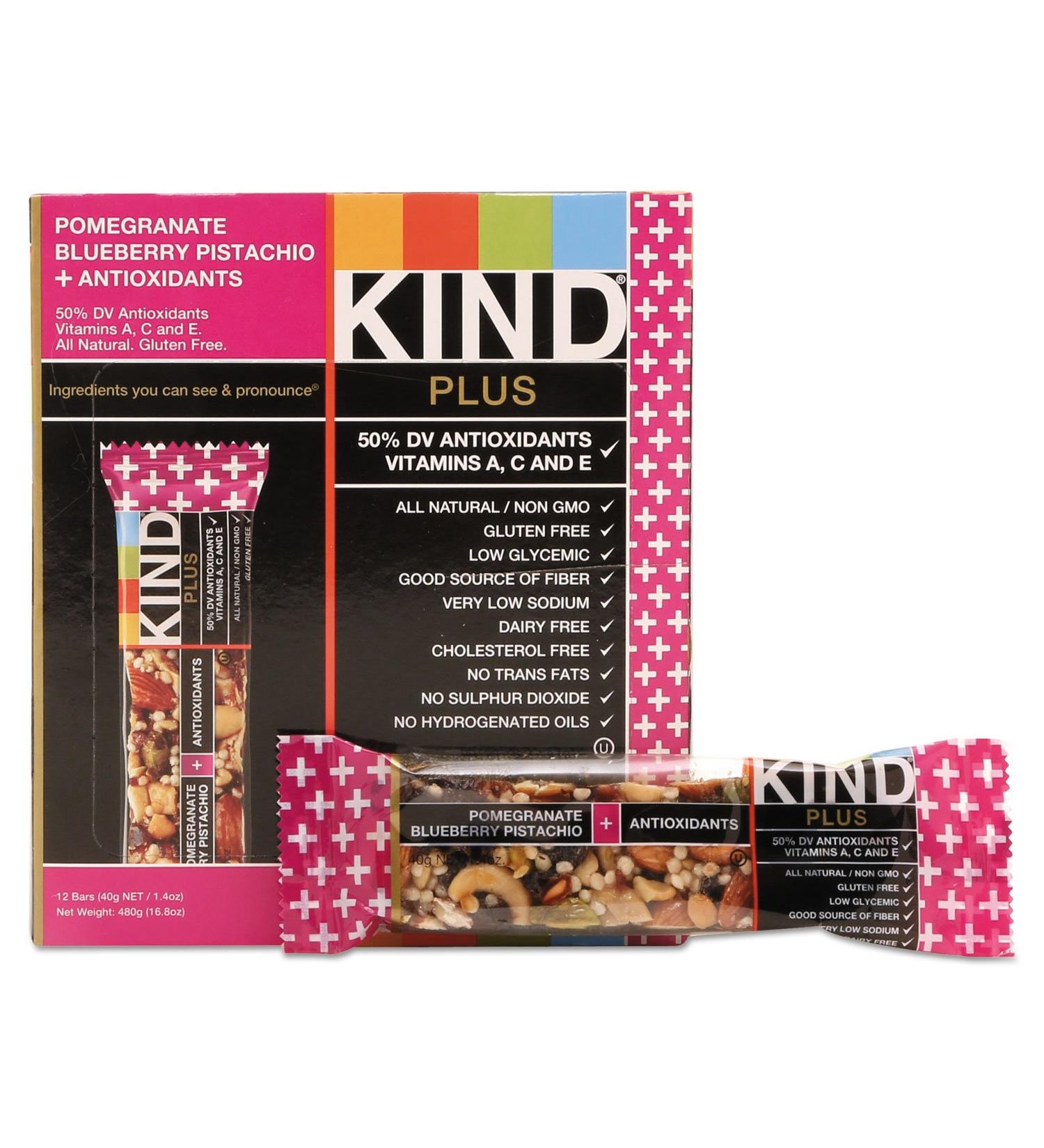 KIND 17221 Plus Nutrition Boost Bar - Pomegranate Blueberry Pistachio 1.4 oz 12/Box | Antioxidant Rich Energy Snack - Buy Online on GoSupps.com