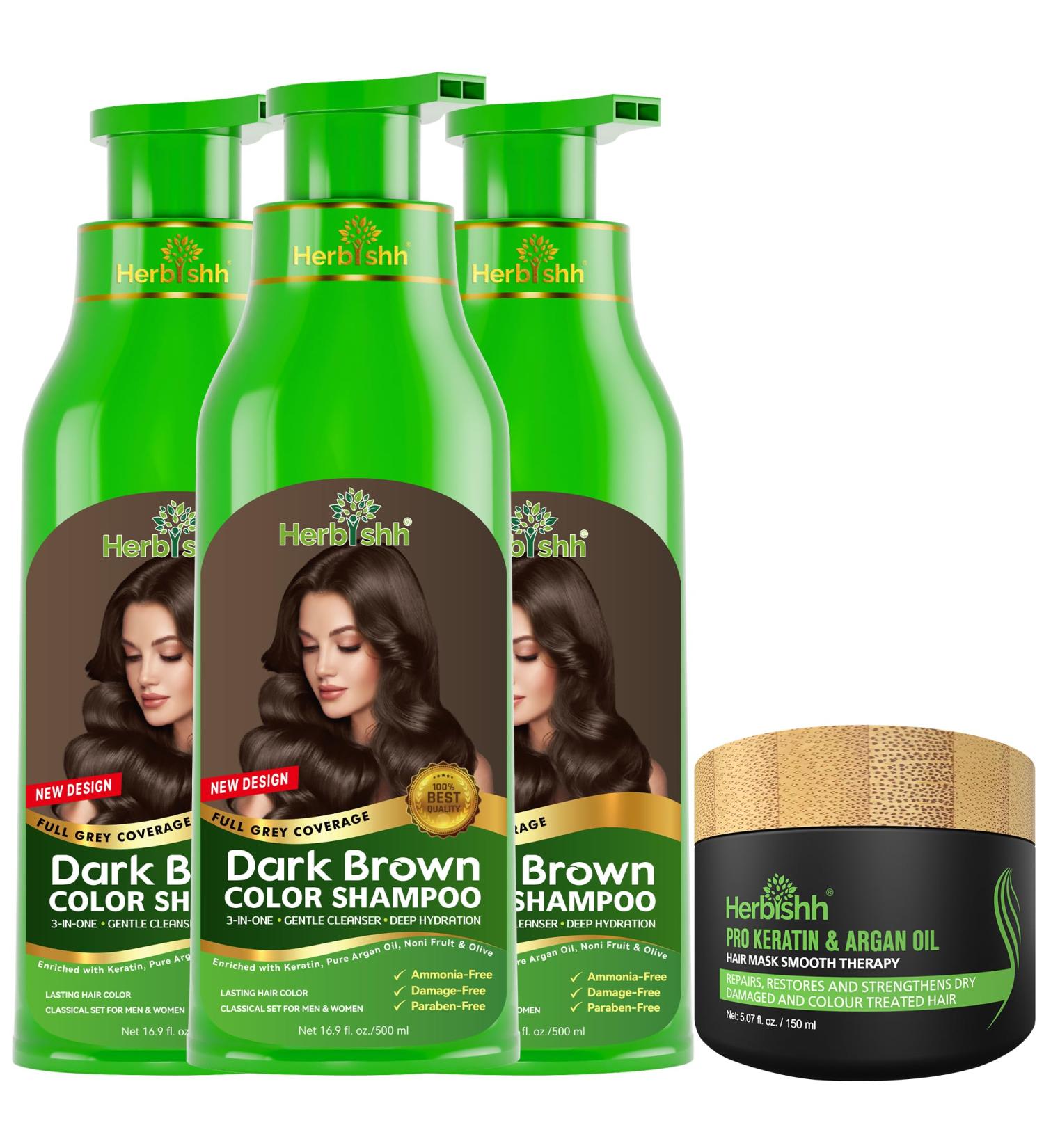 Herbishh Ultimate Hair Color Kit de shampoing 3 pi ces shampoing colorant + 1 masque capillaire l'argan shampoing couleur lisse et longue dur e (marron fonc lot de 3) Dark Brown 1 g (Lot de 3) - Buy Online on GoSupps.com