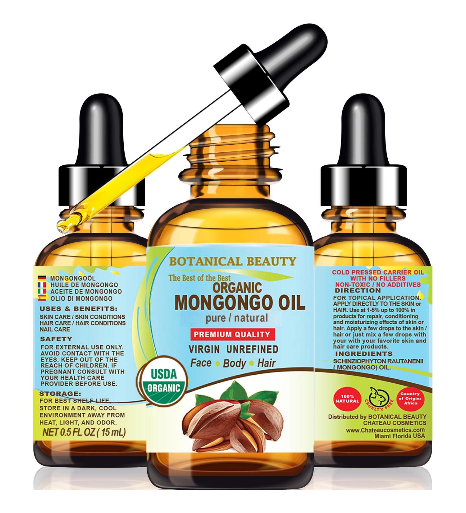 Botanical Beauty Organic MONGONGO OIL Manketti Seed Oil 100% Pure Natural Virgin Unrefined Cold-Pressed Carrier Oil for Face Skin Body Hair Lip Nails Rich in Vitamin E (0.5 Fl Oz 15 ml) - Buy Online on GoSupps.com