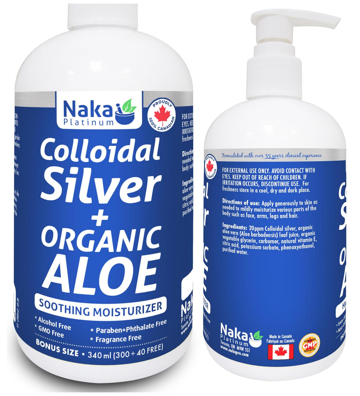 Naka Platinum Colloidal Silver + ORGANIC ALOE Soothing Moisturizer BONUS SIZE 340 ml (300+40 FREE) - Buy Online on GoSupps.com