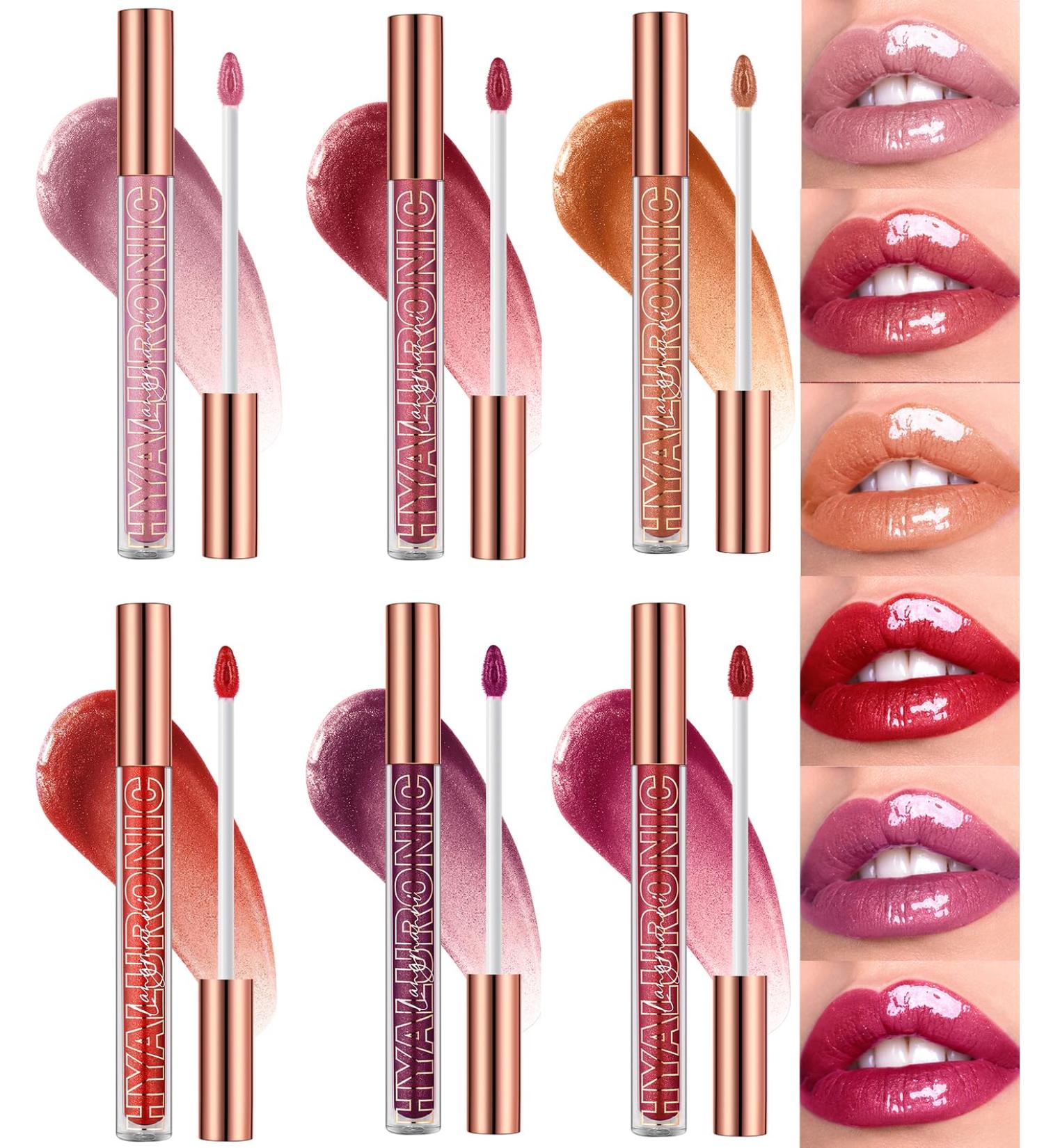 6PCS Lasting Plump Shine Lip Gloss Set | Moisturizing Hyaluronic Acid & Crushed Diamond Lipstick | Non-Sticky Glitter Liquid Lipstick for Vibrant Color - Buy Online on GoSupps.com