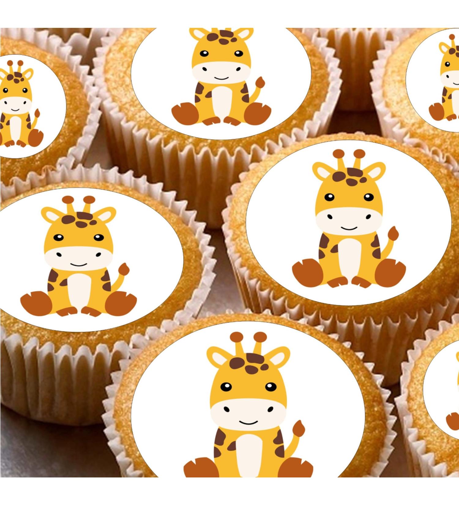 24 edible Giraffe childrens party decorations Iced/Icing Cupcake Topper Edible Fairy Cake Bun Toppers Round - Buy Online on GoSupps.com