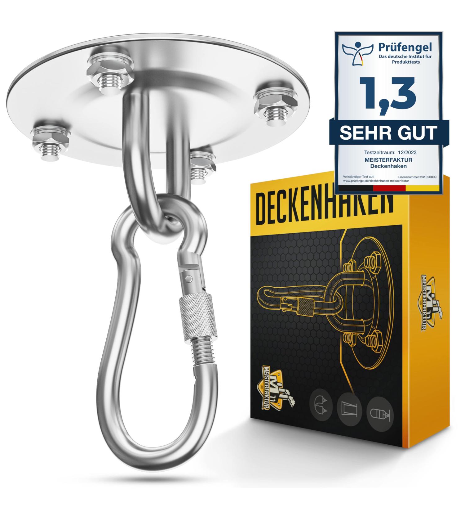 Master Factory Ceiling Hooks for Boxing Bags | 400kg Load Capacity | Bombproof Punching Bag Bracket | Ideal Ceiling Holder with German Instructions | Stainless Steel - Buy Online on GoSupps.com