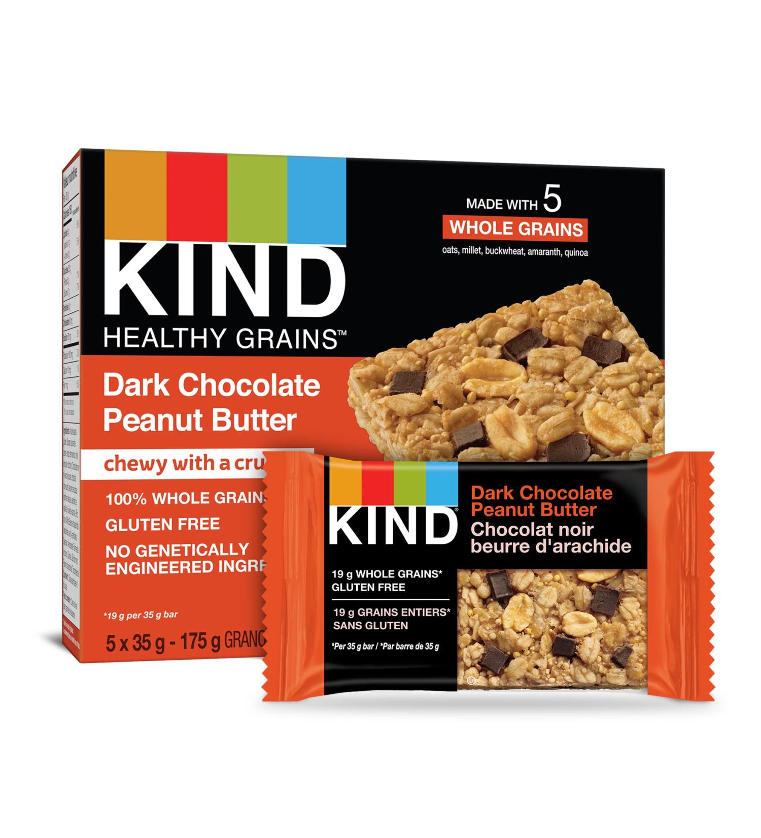 KIND Healthy Grains Bars Peanut Butter Dark Chocolate Gluten Free 35 Grams 5 Count - Buy Online on GoSupps.com