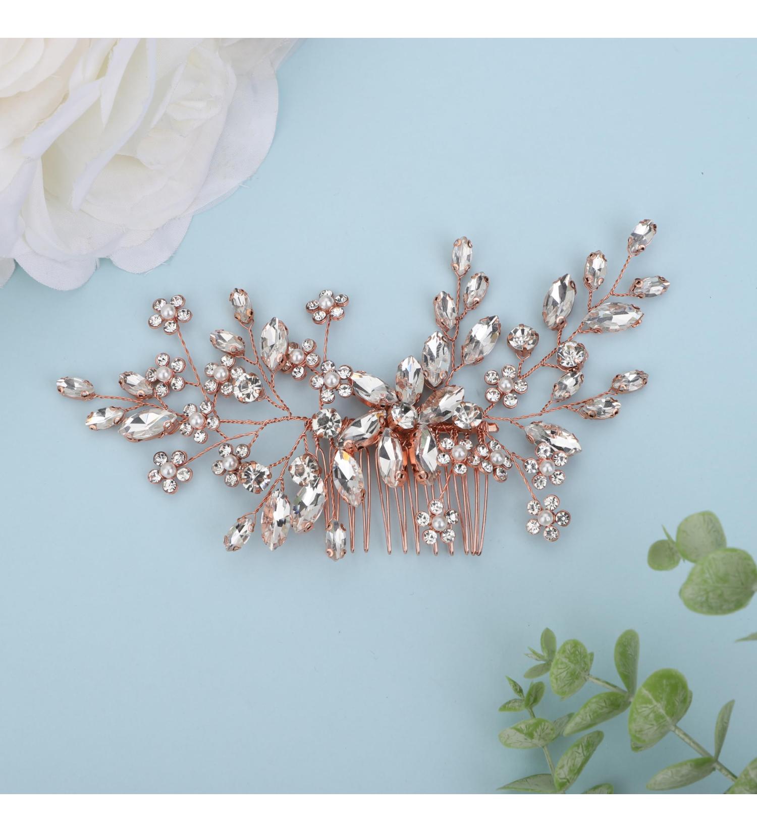 BERYUAN Crystal Rhinestone Pearls Wedding Hair Comb Rhinestone Flowers Pearls Wedding Headband Rose Gold Bride Headpiece Wedding Hair Accessories for Brides Bridesmaid Girls (rose gold) - Buy Online on GoSupps.com