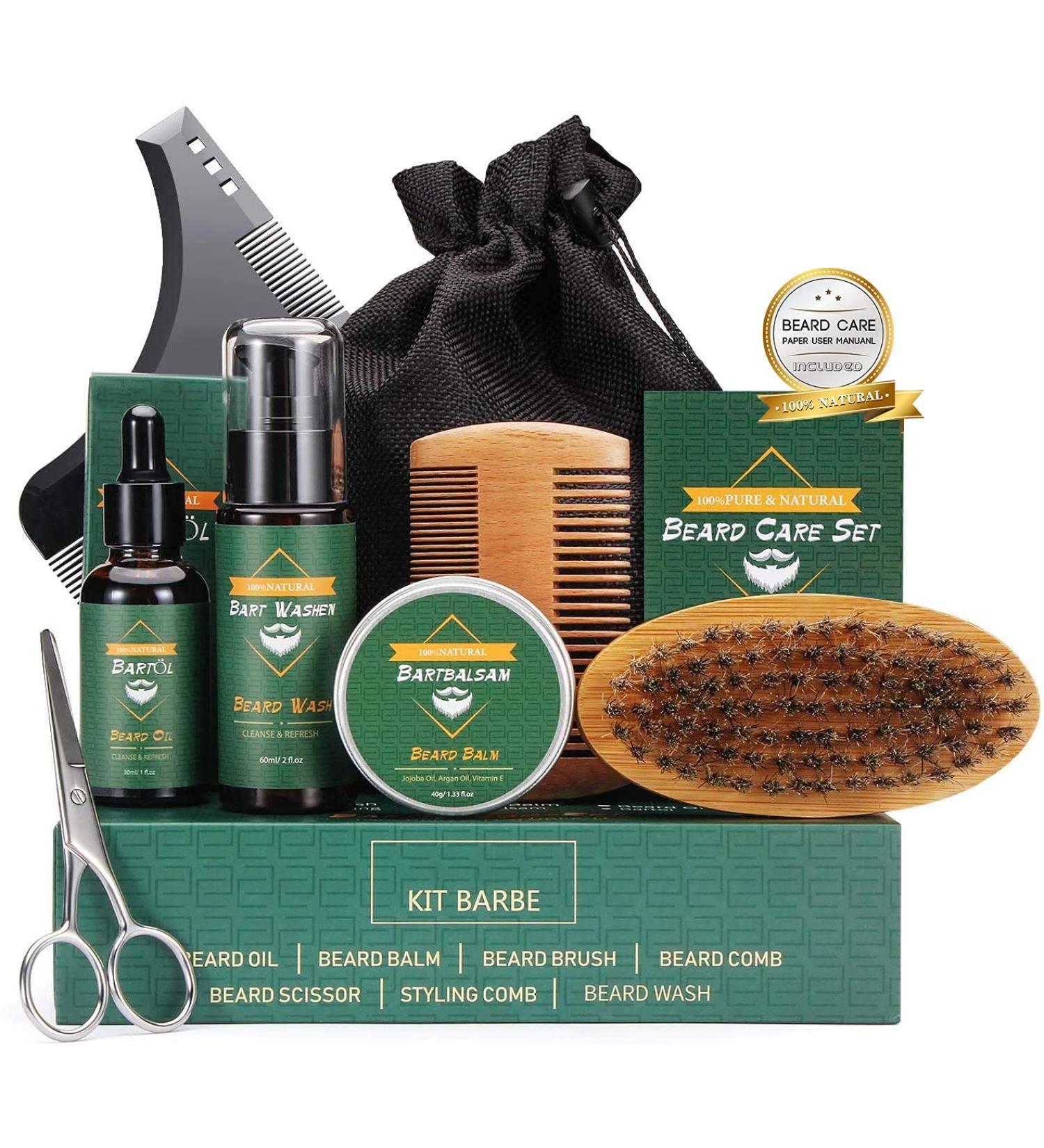 Buy Cusmay Beard Care Set for Men | All-in-One Gift Set with Shampoo Oil Balsam Comb & Shears - Perfect for Father's Day Valentine's Day & Christmas - Buy Online on GoSupps.com