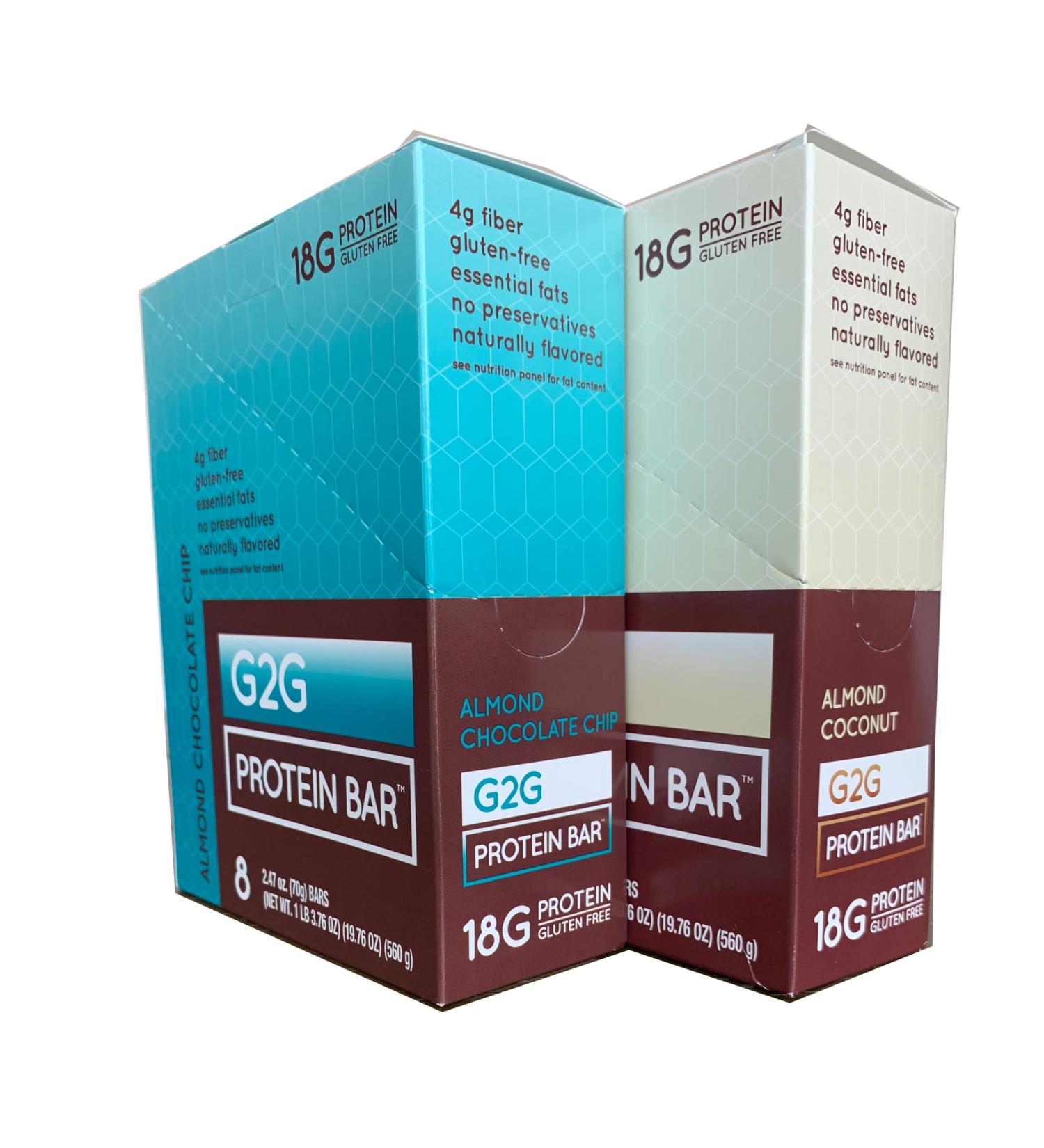 G2G Protein Bar Almond Butter Lovers 2-Pack 1 Box Almond Choc Chip & 1 Box Almond Coconut Healthy Snack Delicious Meal Replacement Gluten-Free Refrigerated for Freshness 16 Count (2 Packs of 8) - Buy Online on GoSupps.com