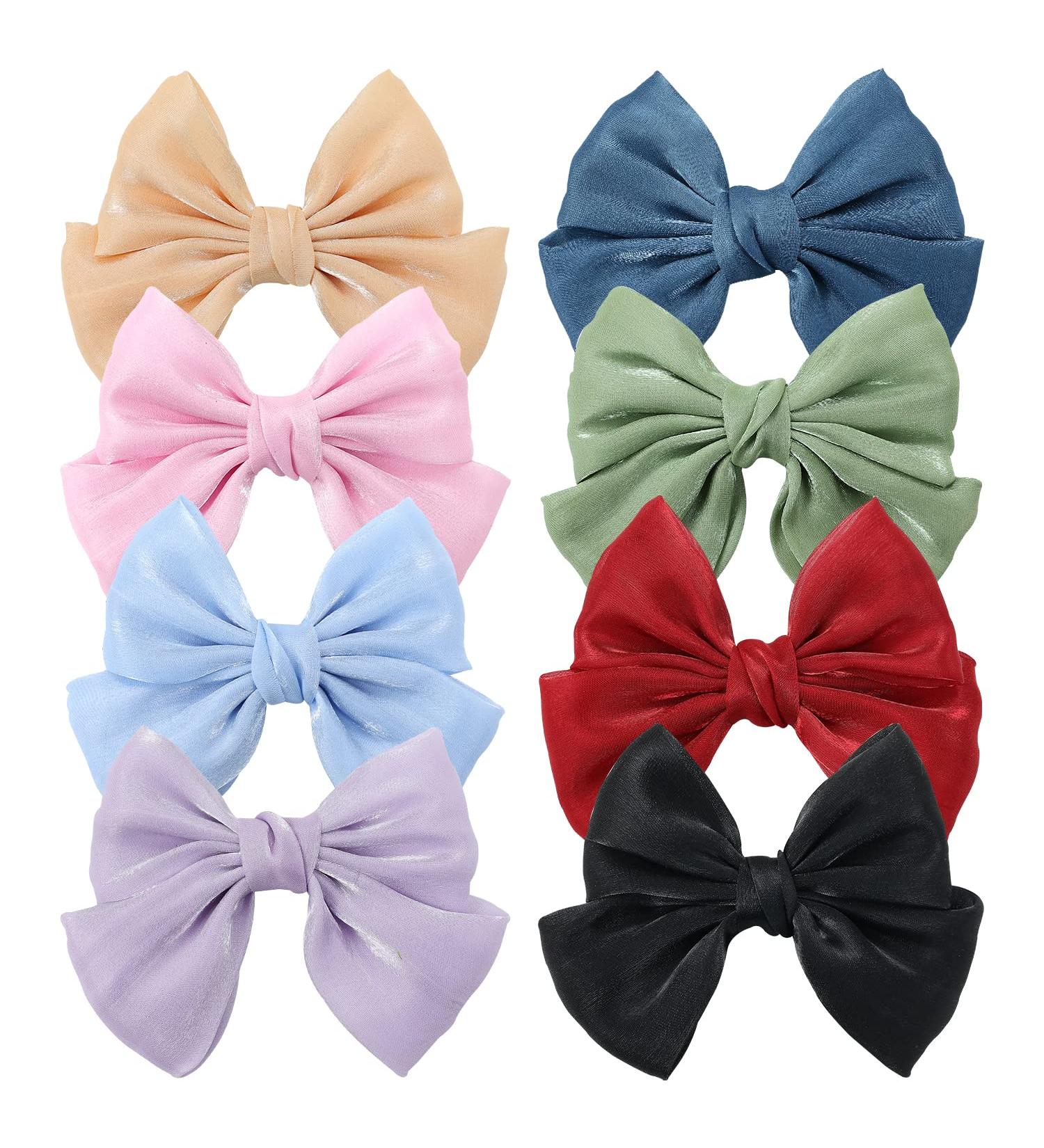8 Pack Sparkling Glitter Fabric Large Bow Hair Clips - Handmade Hair Accessories for Women - Buy Online on GoSupps.com
