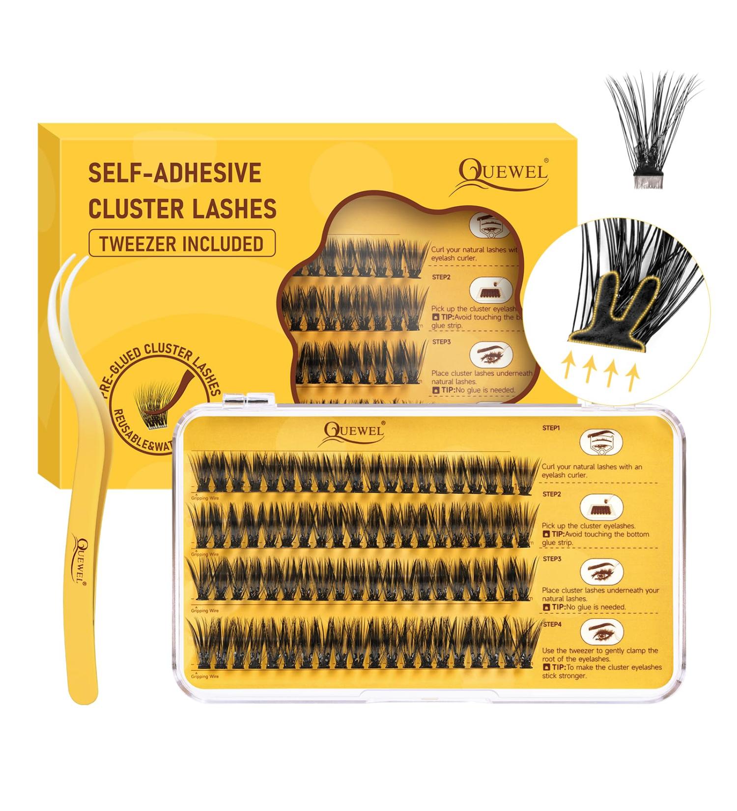 Self-Adhesive Eyelash Clusters - QUEWEL Natural Look Individual Extensions | 80 Reusable DIY Eyelashes for Beginners - Easy to Use (ZN04) - Buy Online on GoSupps.com