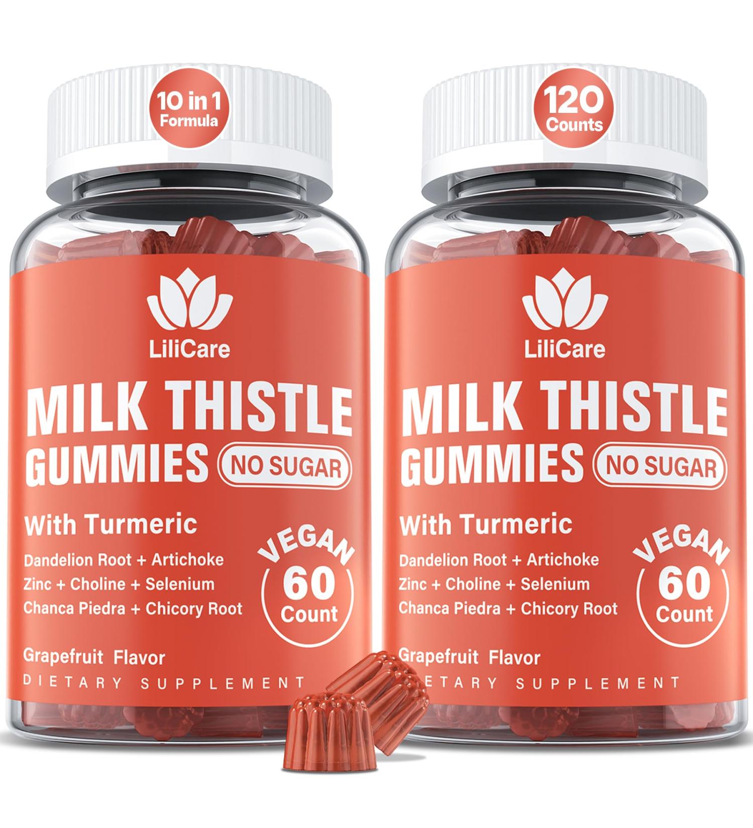 Organic Milk Thistle Gummies 1500mg for Liver Cleanse & Detox - Sugar Free, with Turmeric, Artichoke, Dandelion Root, Zinc & Selenium - Chanca Piedra - Grapefruit Flavor - Buy Online on GoSupps.com