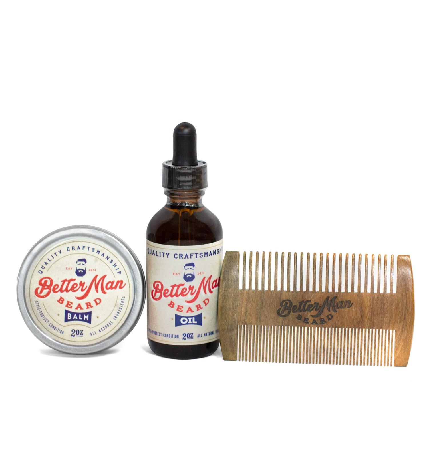 Better Man Beard Original Kit - 3-Piece Grooming Set with Moisturizing Balm Conditioning Oil & Sandalwood Comb | International Shipping - Buy Online on GoSupps.com