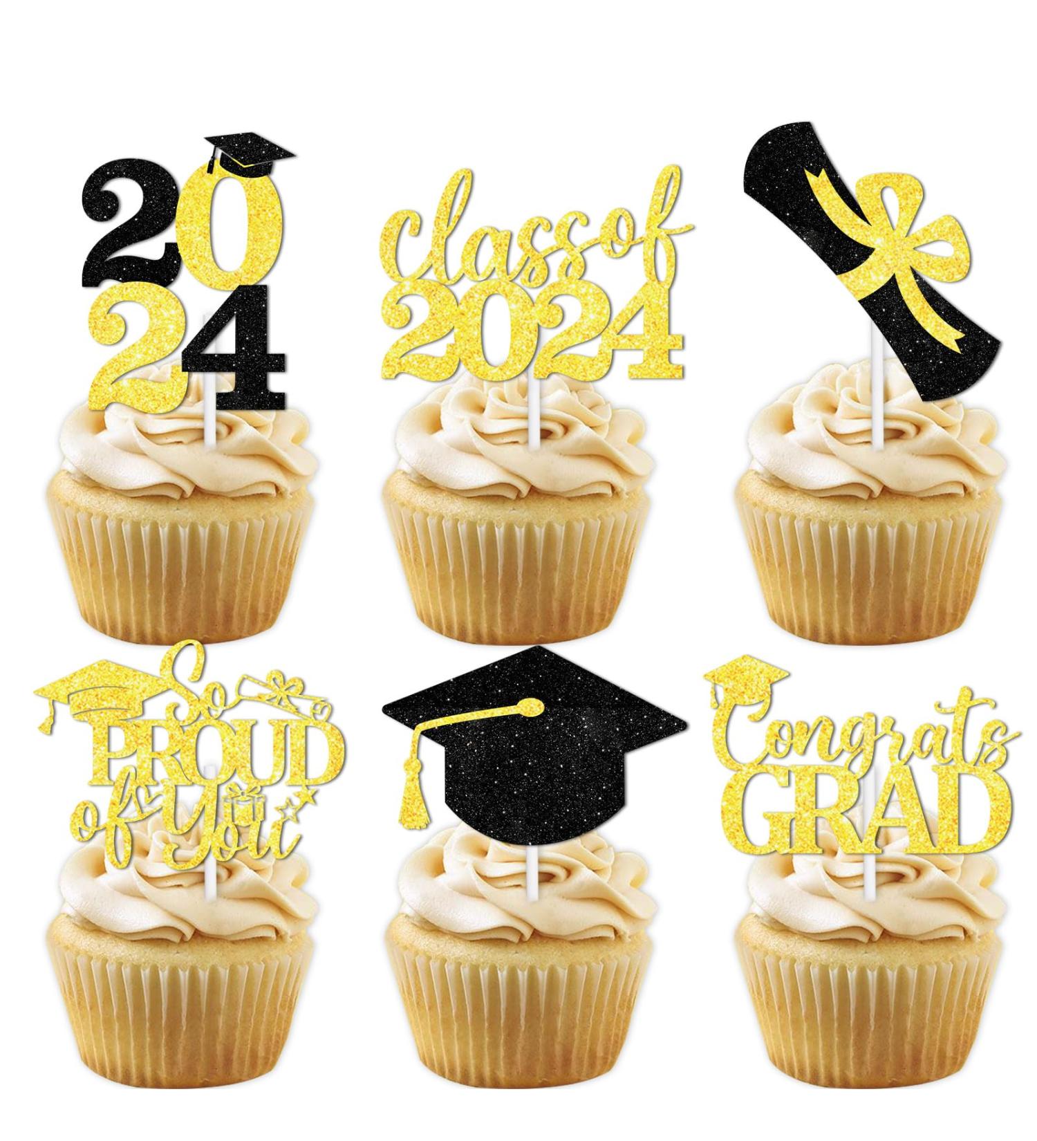 18pcs Yellow Glitter Cap Dessert Cupcake Topper Congrats Grad 2024 We Are So Proud of You Theme Decorations 2024 Preschool High School College Graduation Party Decor Supplies - Buy Online on GoSupps.com
