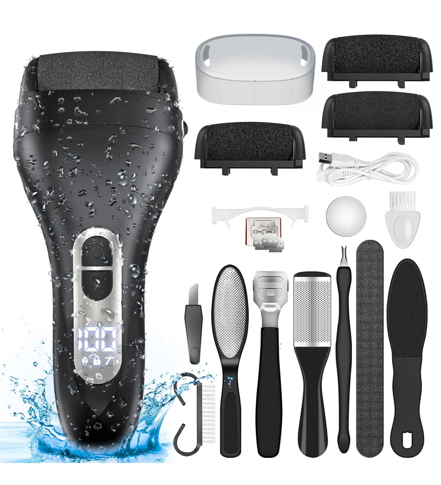 Electric Callus Remover for Feet - Waterproof Rechargeable Portable Pedicure Kit with LCD Display & 3 Grinding Heads - Best Foot Care Solution - Buy Online on GoSupps.com