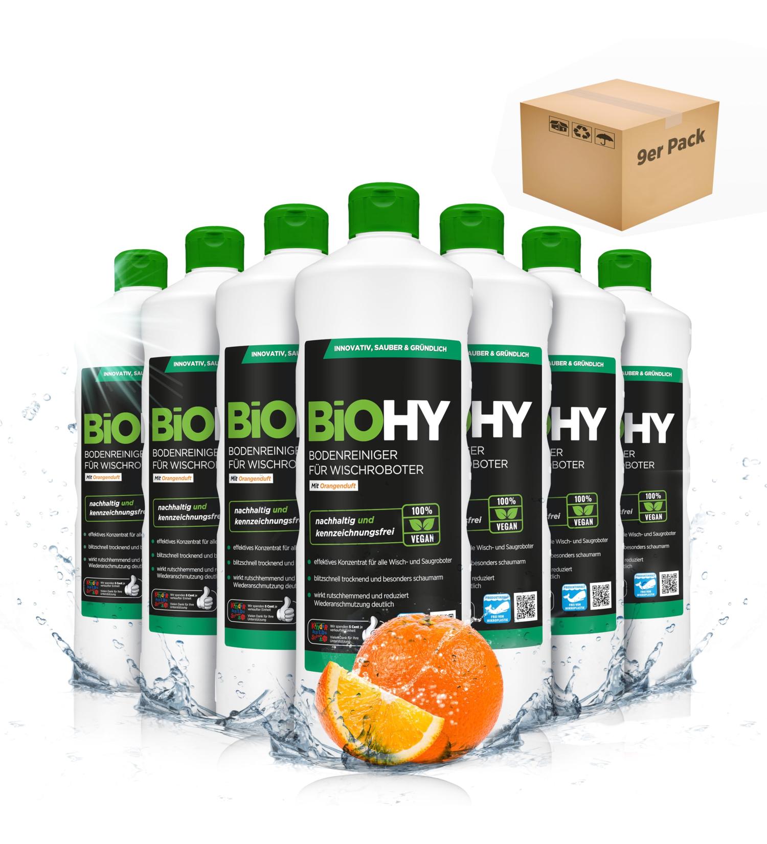 Biohy Floor Cleaner for Wiping Robots - Orange Scent (9 x 1L) | Sustainable Cleaning Concentrate | Foam & Strip-Free | Eco-Friendly 1:200 Concentrate - Buy Online on GoSupps.com