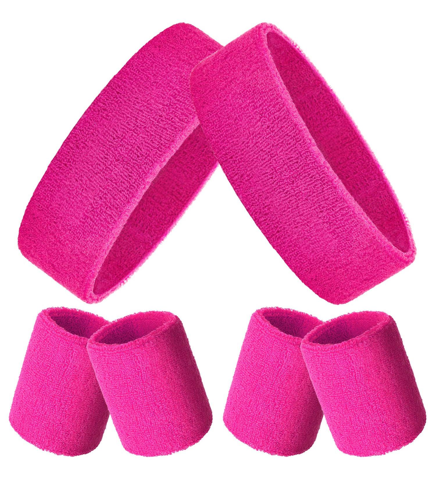Bememo 6-Piece Colorful Striped Sweatbands Set - Neon Pink for Men and Women - Buy Online on GoSupps.com