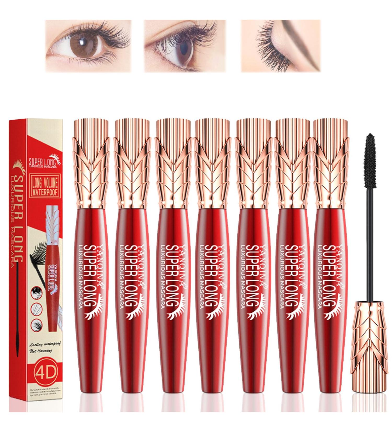 Yanquina Super Long Mascara 4D Waterproof and Sweat Proof Mascara Super Long Luxurious Mascara Stereo Lengthening Mascara (7pcs) - Buy Online on GoSupps.com