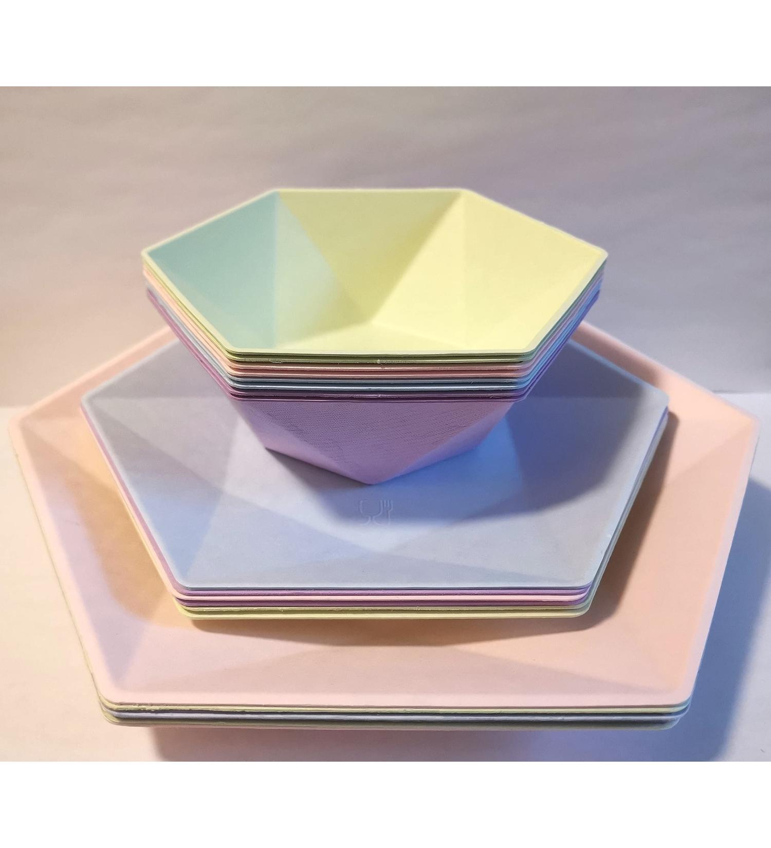  EY HOMES Eco-Friendly Disposable Hexagonal Tableware Party Set (24pcs) | Multicolor 8-inch & 10-inch Plates and 16oz Bowls in 4 Colors for Party/Camping/Picnic/BBQ HEXA24SM01 - Buy Online on GoSupps.com