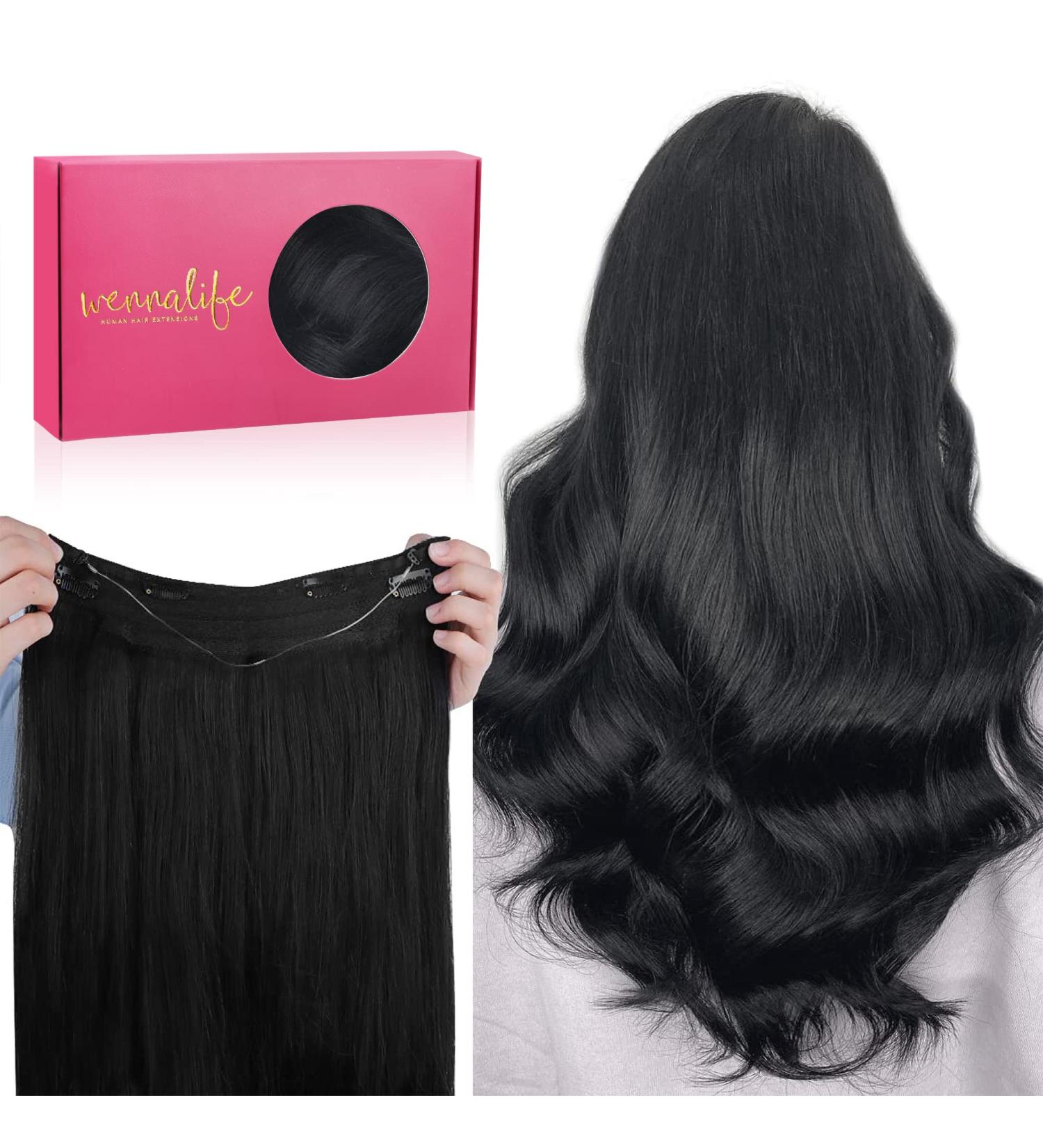 WENNALIFE Wire Hair Extensions 16 inch 95g Jet Black Human Hair Extensions Real Hair Extensions Invisible Fish Line Remy Hair Extensions Secret Wire Hair Extension 16 Inch-95g #1 Jet Black - Buy Online on GoSupps.com